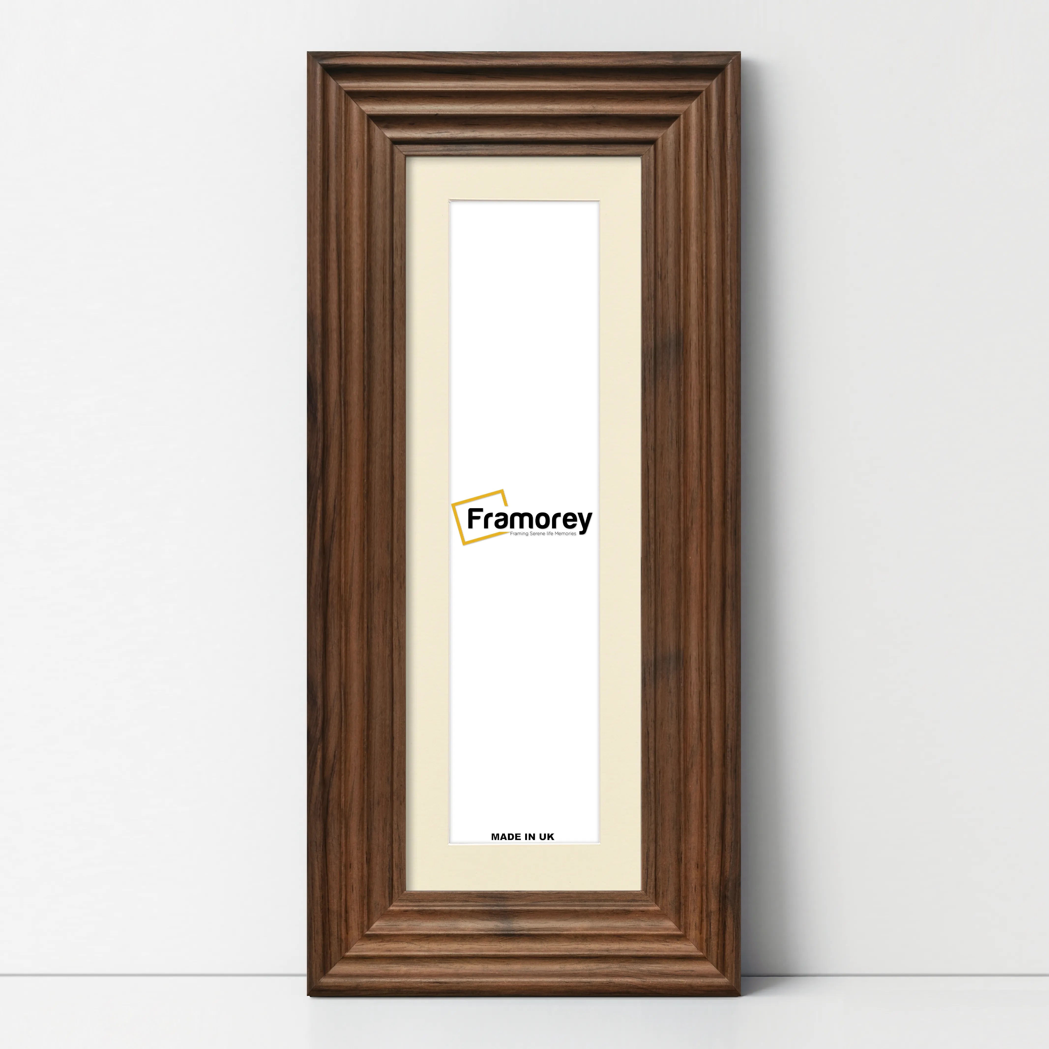 Panoramic Size Walnut Wooden Picture Frame Big Step Style with Ivory Mount