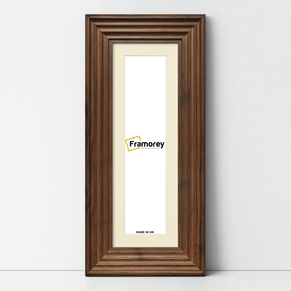 Panoramic Size Walnut Wooden Picture Frame Big Step Style with Ivory Mount