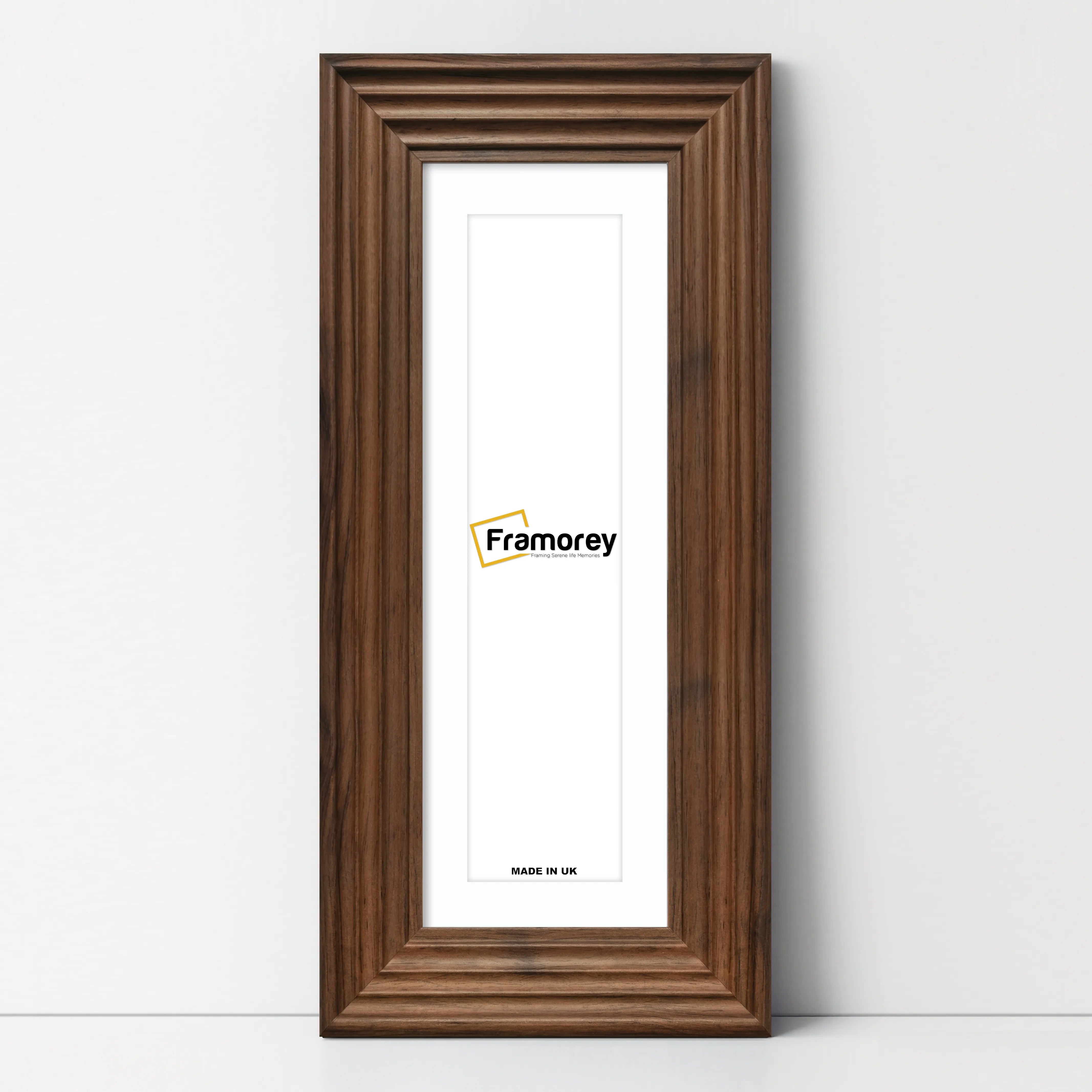 Panoramic Walnut Wooden Picture Frame Big Step Style, With White Mount