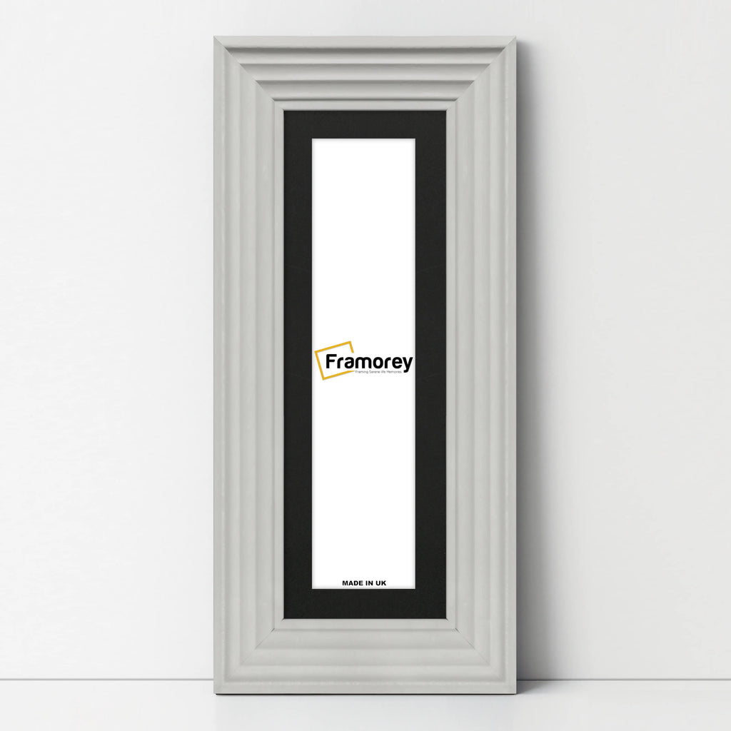 Panoramic Size White Wooden Picture Frame Big Step Style, With Black Mount