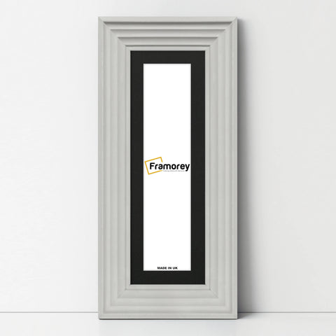Panoramic Size White Wooden Picture Frame Big Step Style, With Black Mount