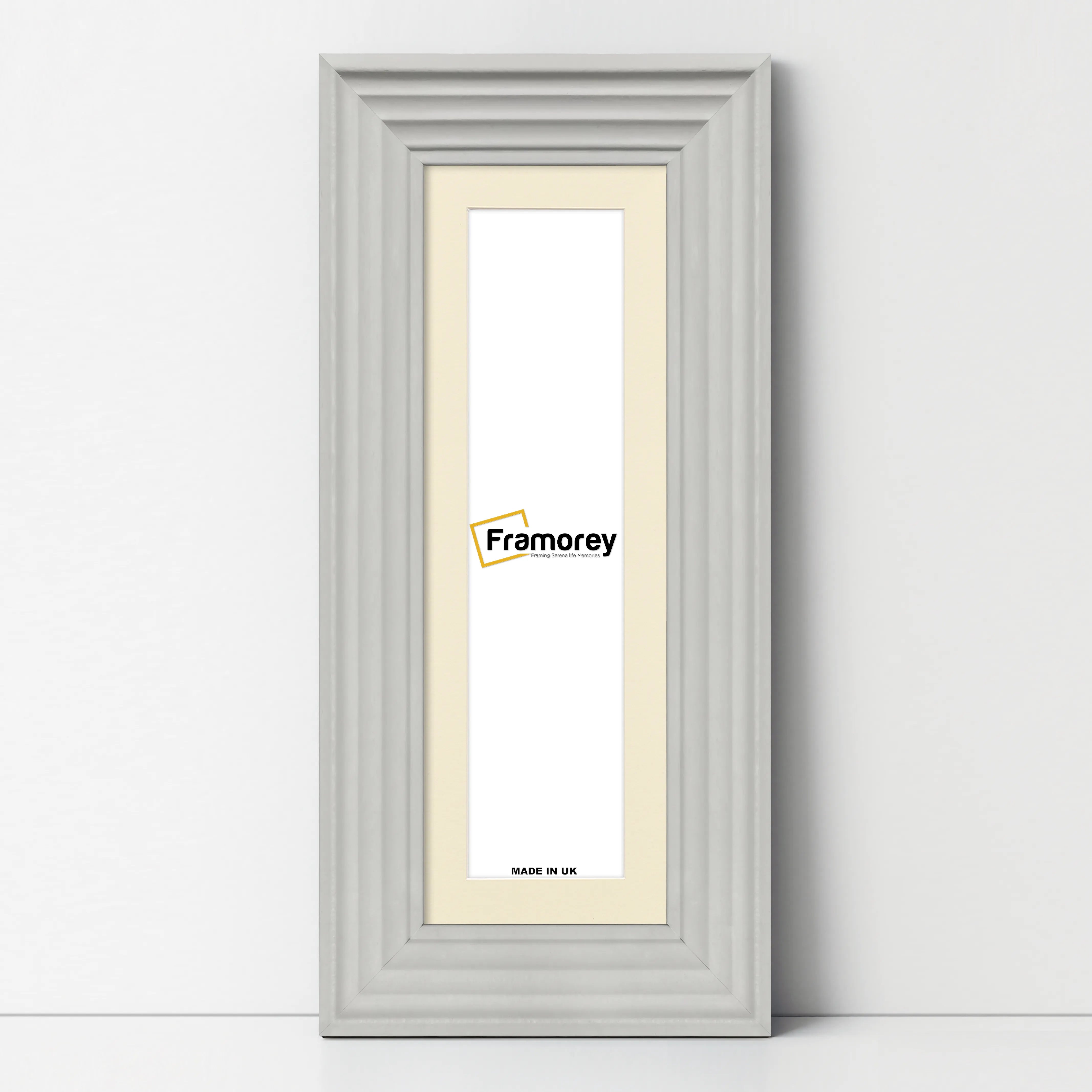 Panoramic Size White Wooden Picture Frame Big Step Style with Ivory Mount