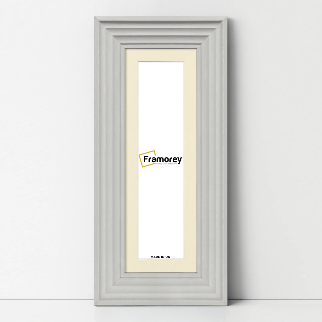 Panoramic Size White Wooden Picture Frame Big Step Style with Ivory Mount