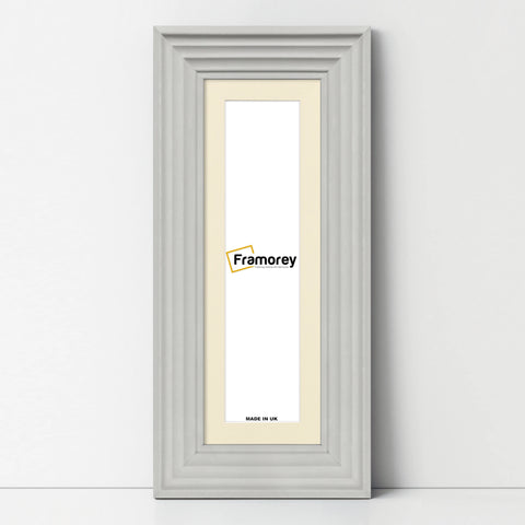 Panoramic Size White Wooden Picture Frame Big Step Style with Ivory Mount
