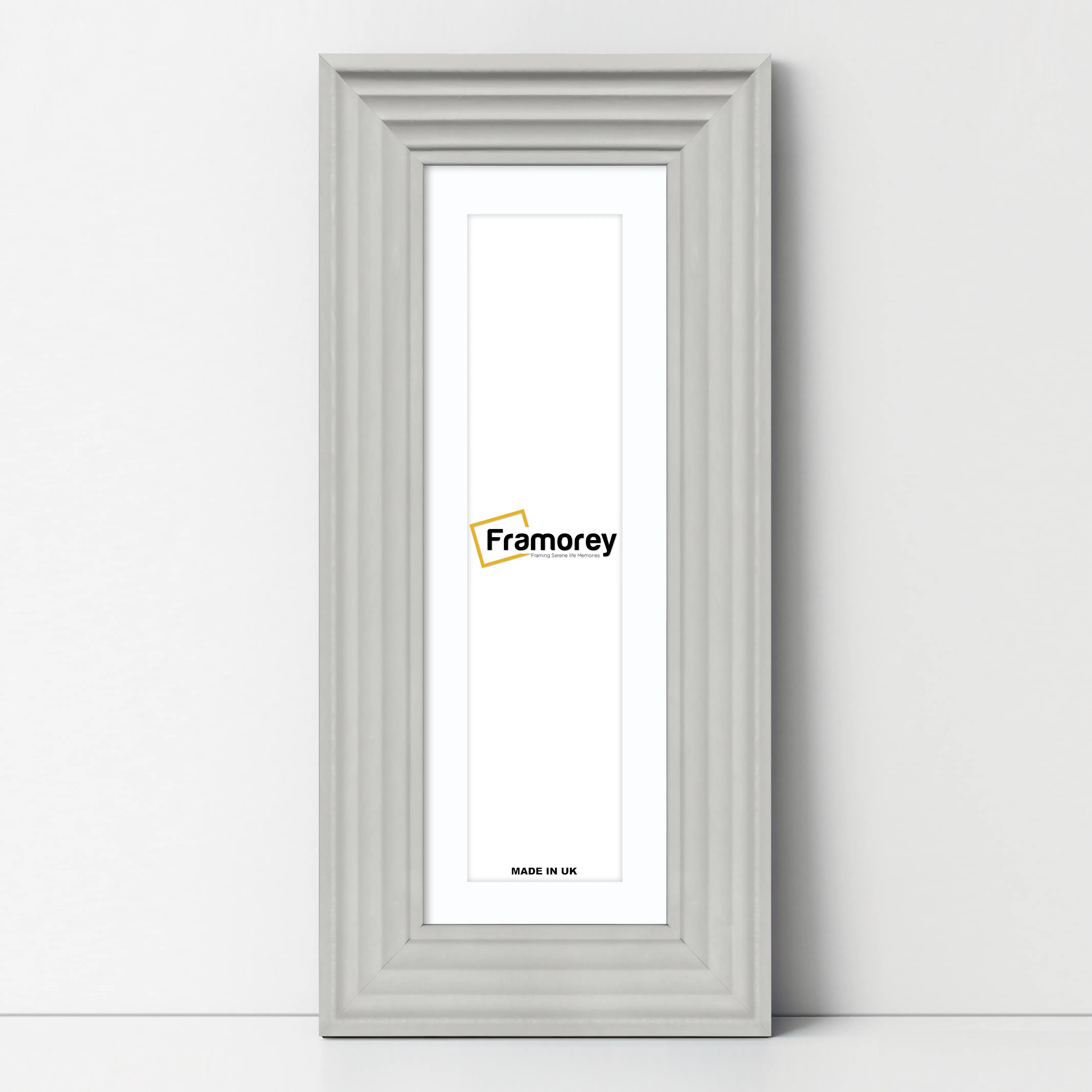 Panoramic White Wooden Picture Frame Big Step Style With White Mount