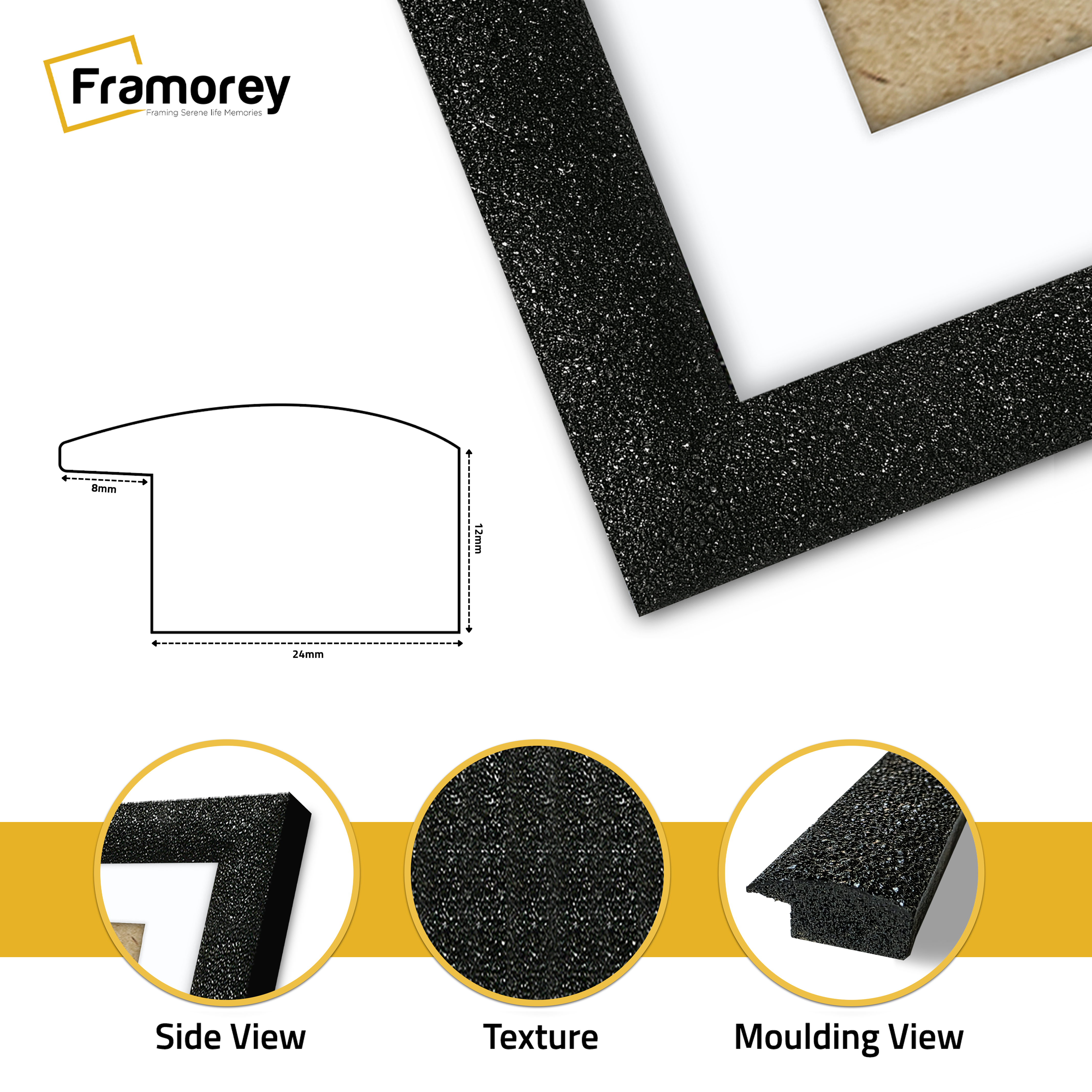 Glitter Sparkle Black Picture Frame Photo Print Frame With White Mount