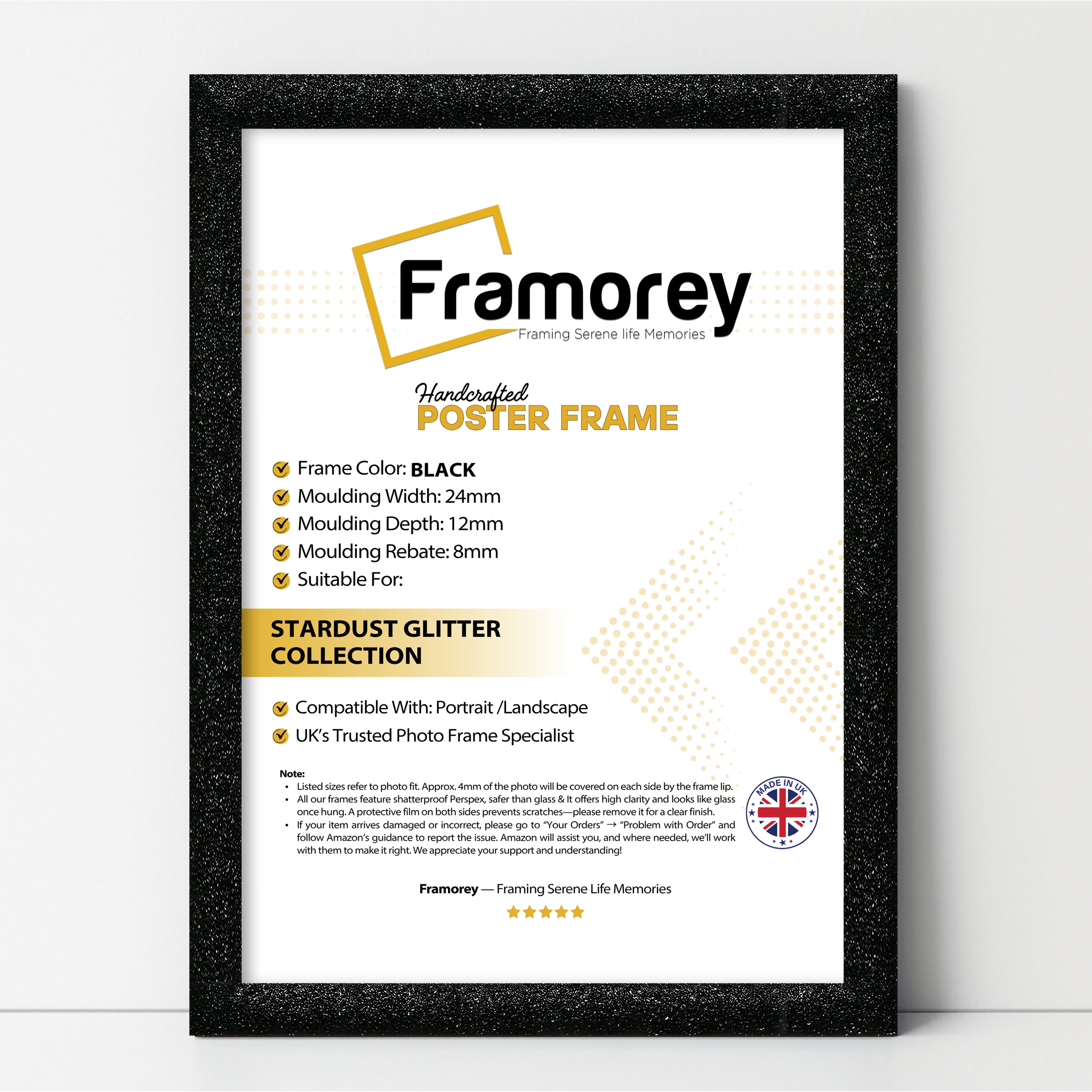 Glitter Sparkle Black Picture Frame Photo Print Frame