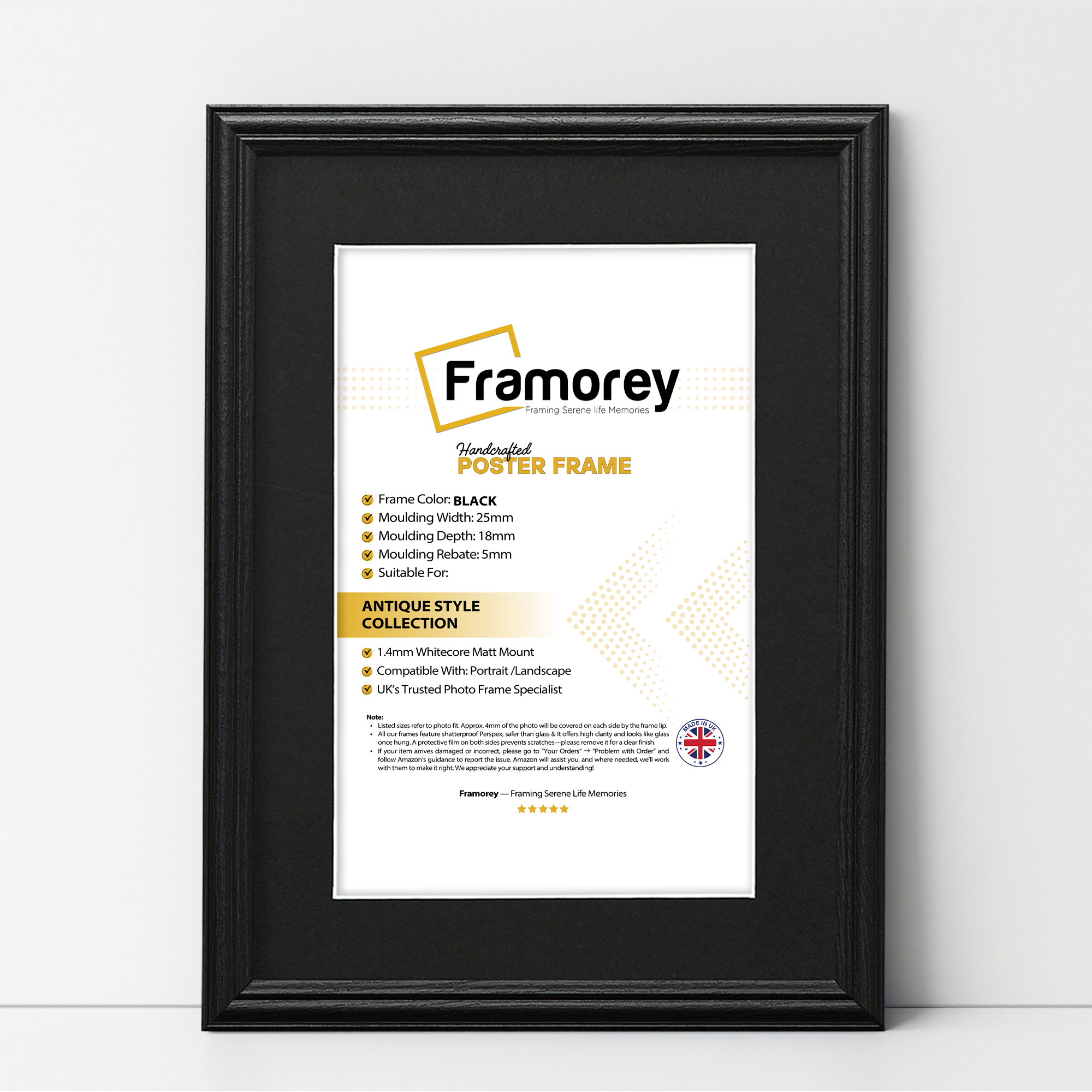 Black Picture Frame with Black Mount and Wall Art Photo Frame in the UK