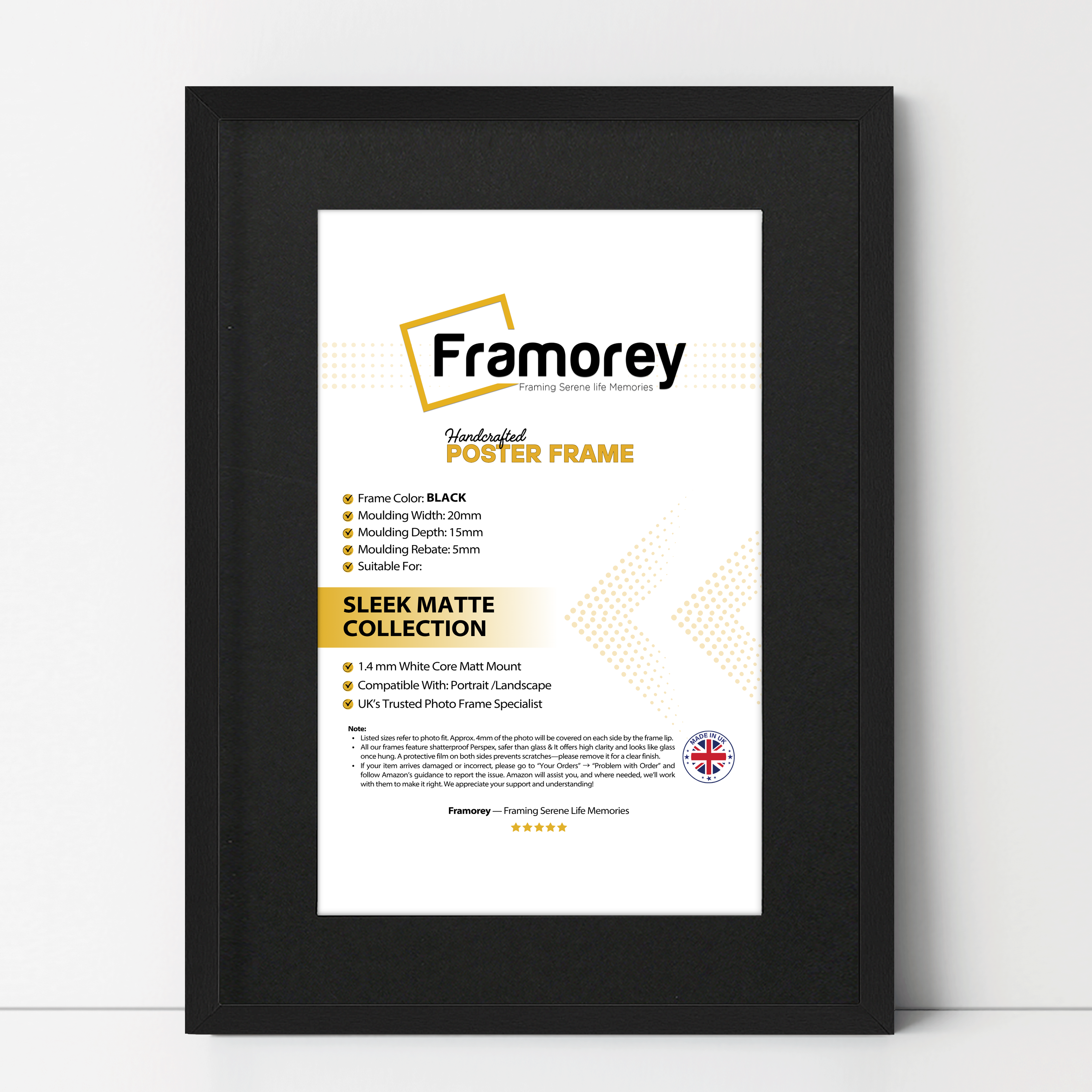 Thin Matt Black Picture Frames with Black Mount