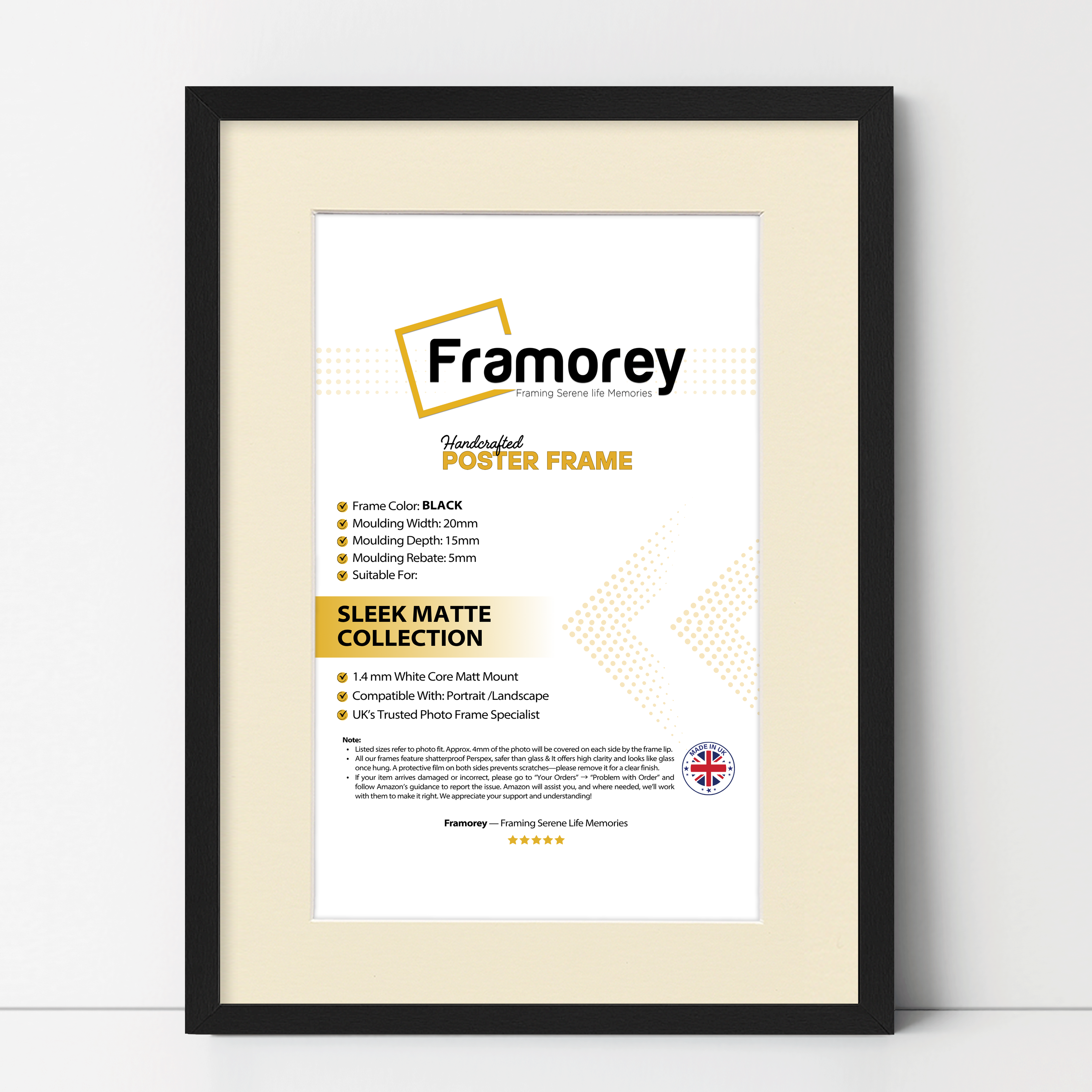 Thin Matt Black Picture Frames With Ivory Mount