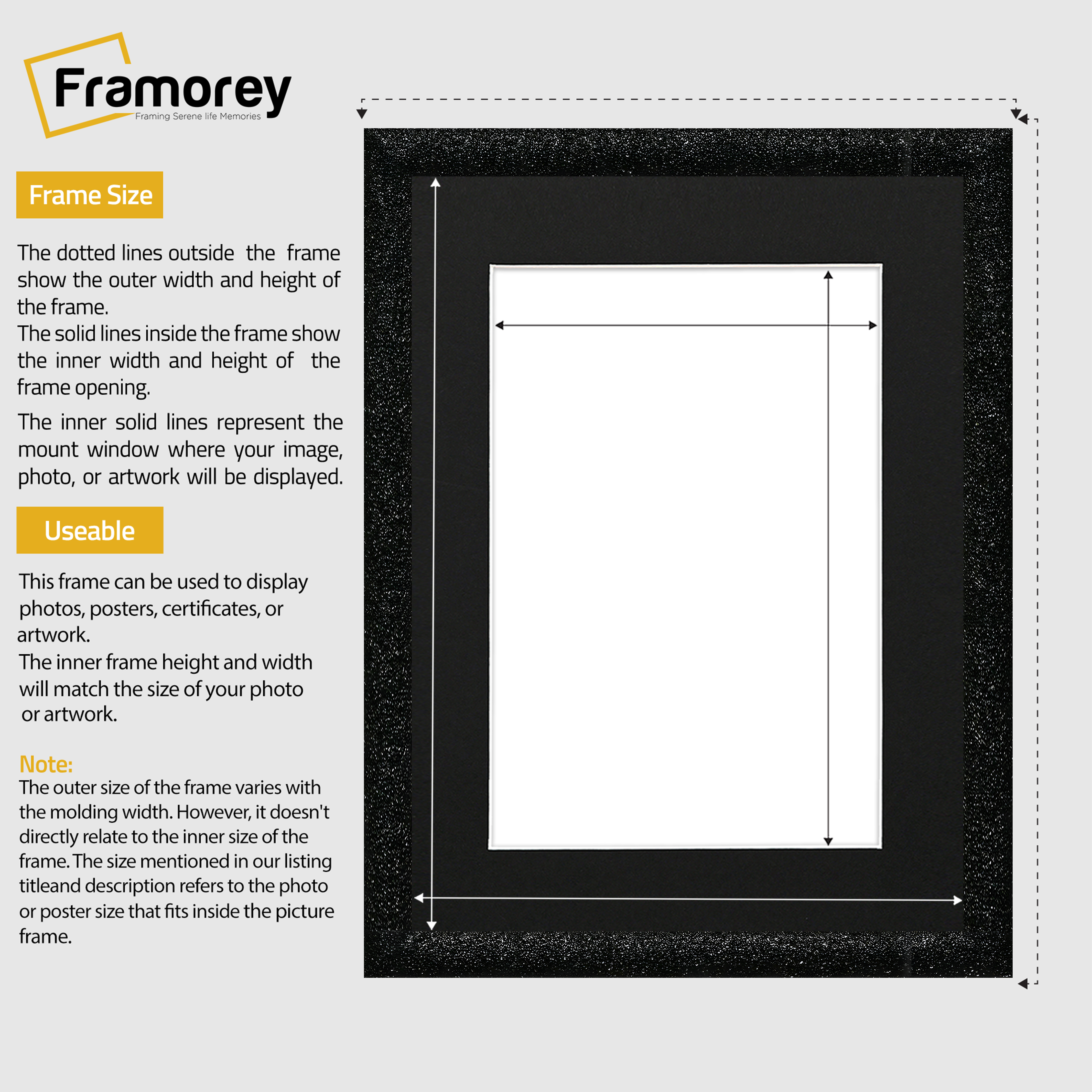 Glitter Sparkle Black Picture Frame Photo Print Frame With Black Mount