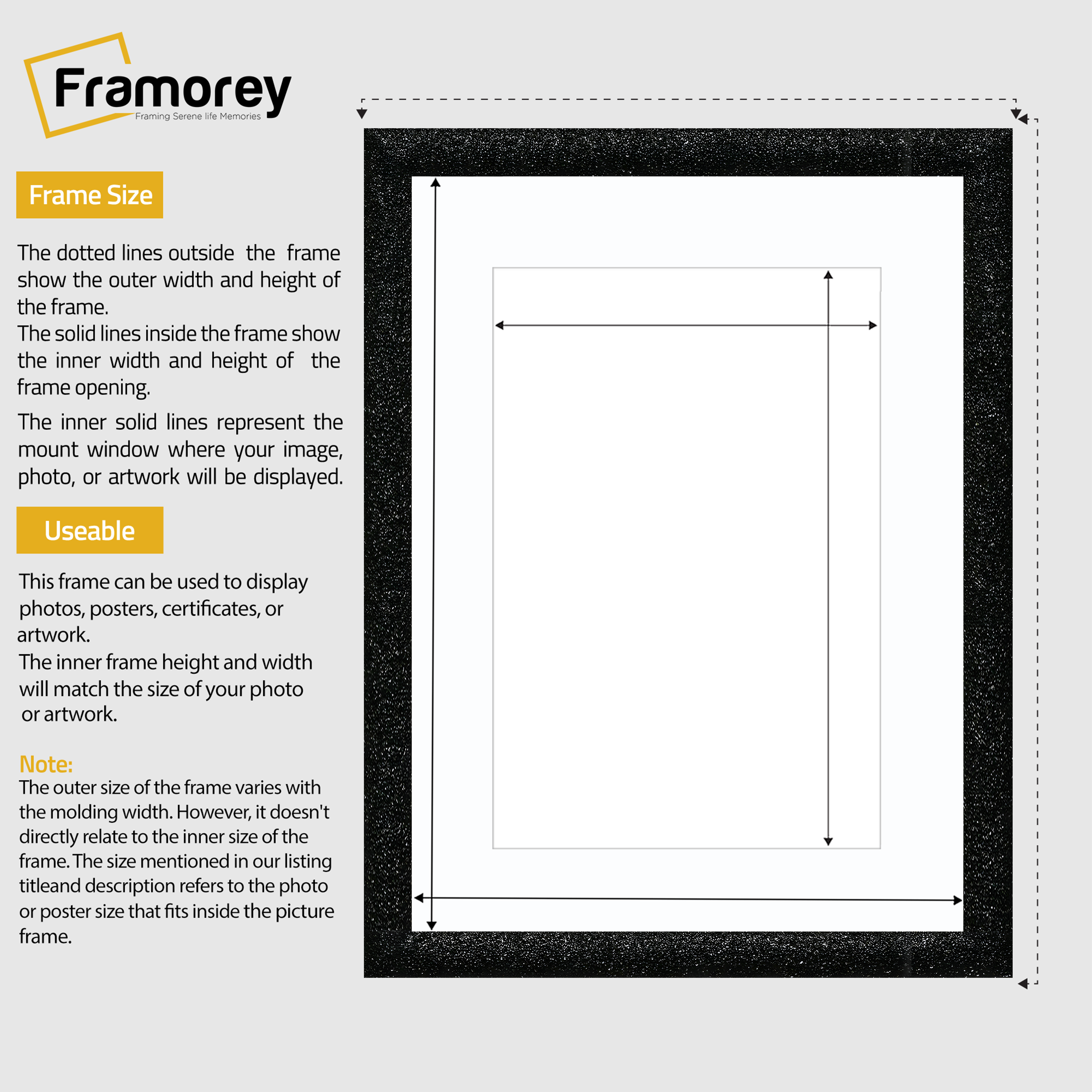 Glitter Sparkle Black Picture Frame Photo Print Frame With White Mount