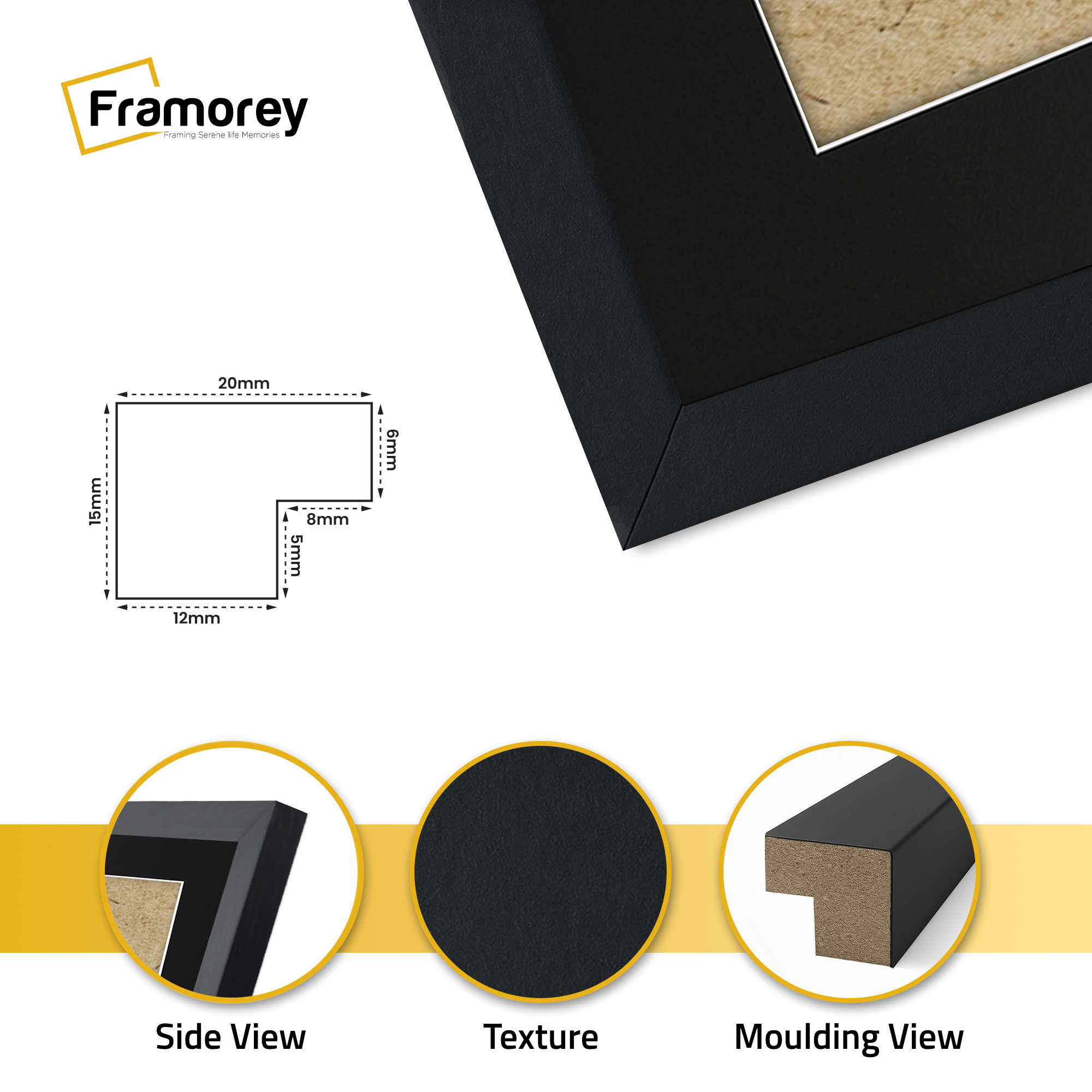 Thin Matt Black Picture Frames with Black Mount