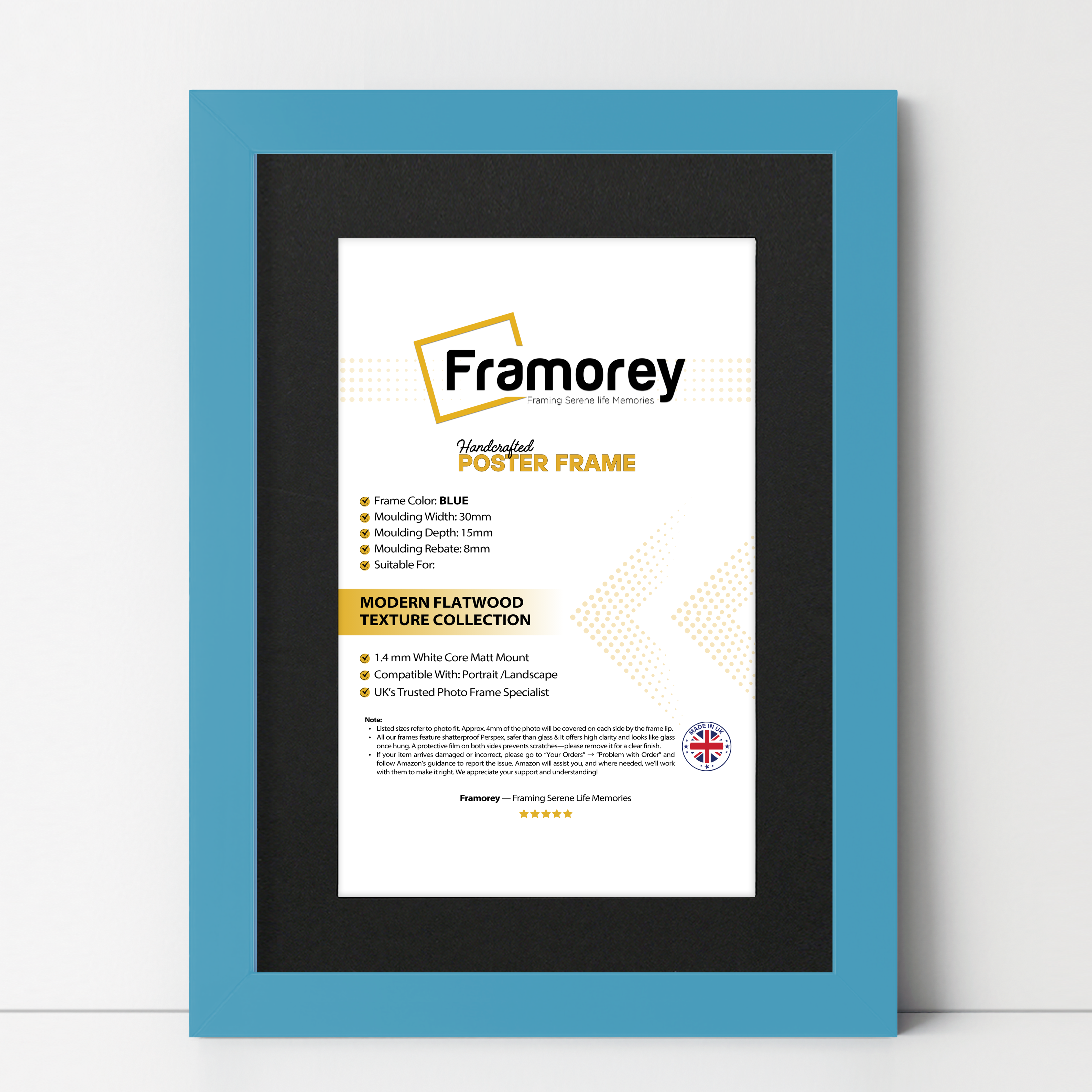 Blue Picture Frame with Black mount Wall Decor Frames