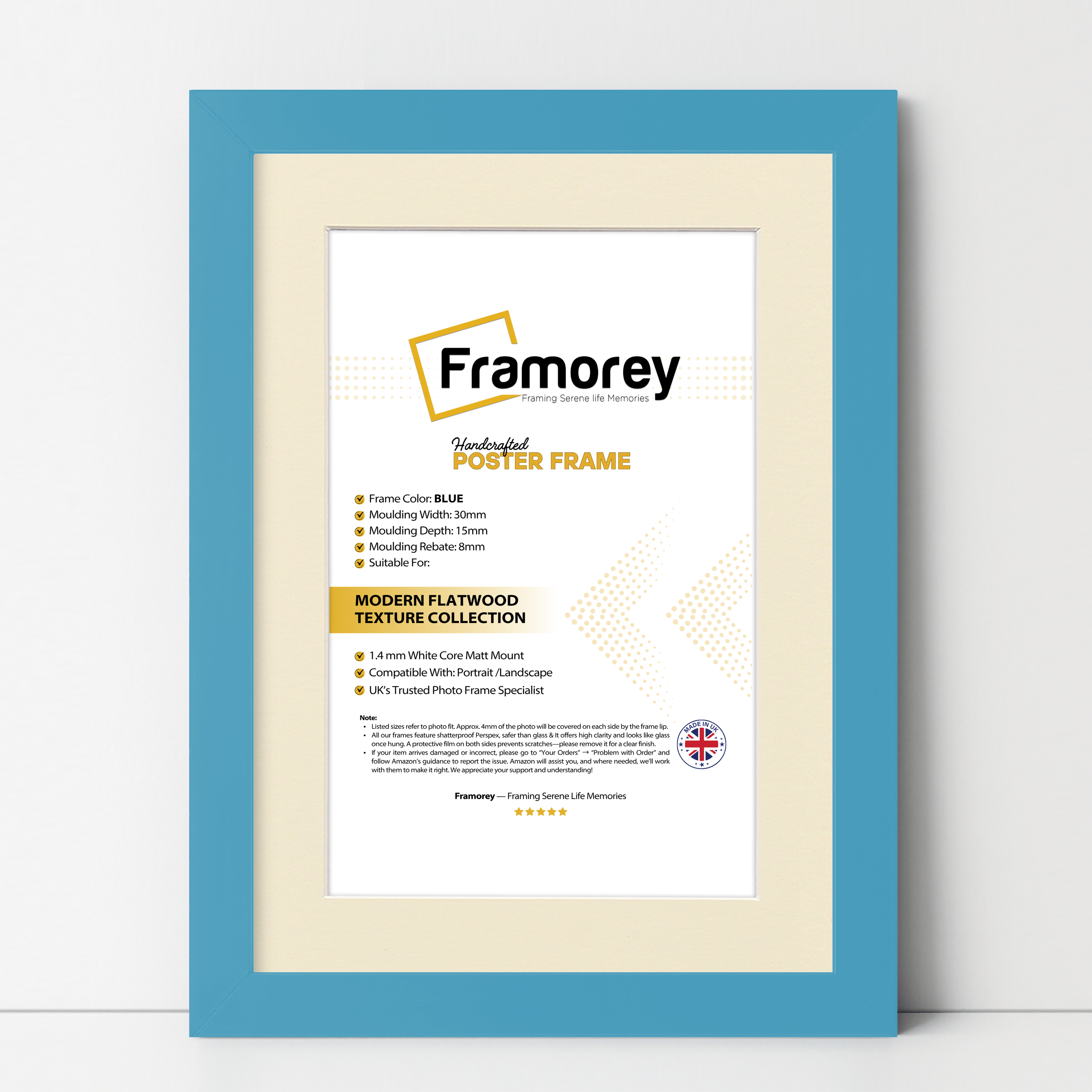 Blue Picture Frame with Ivory mount Wall Decor Frames