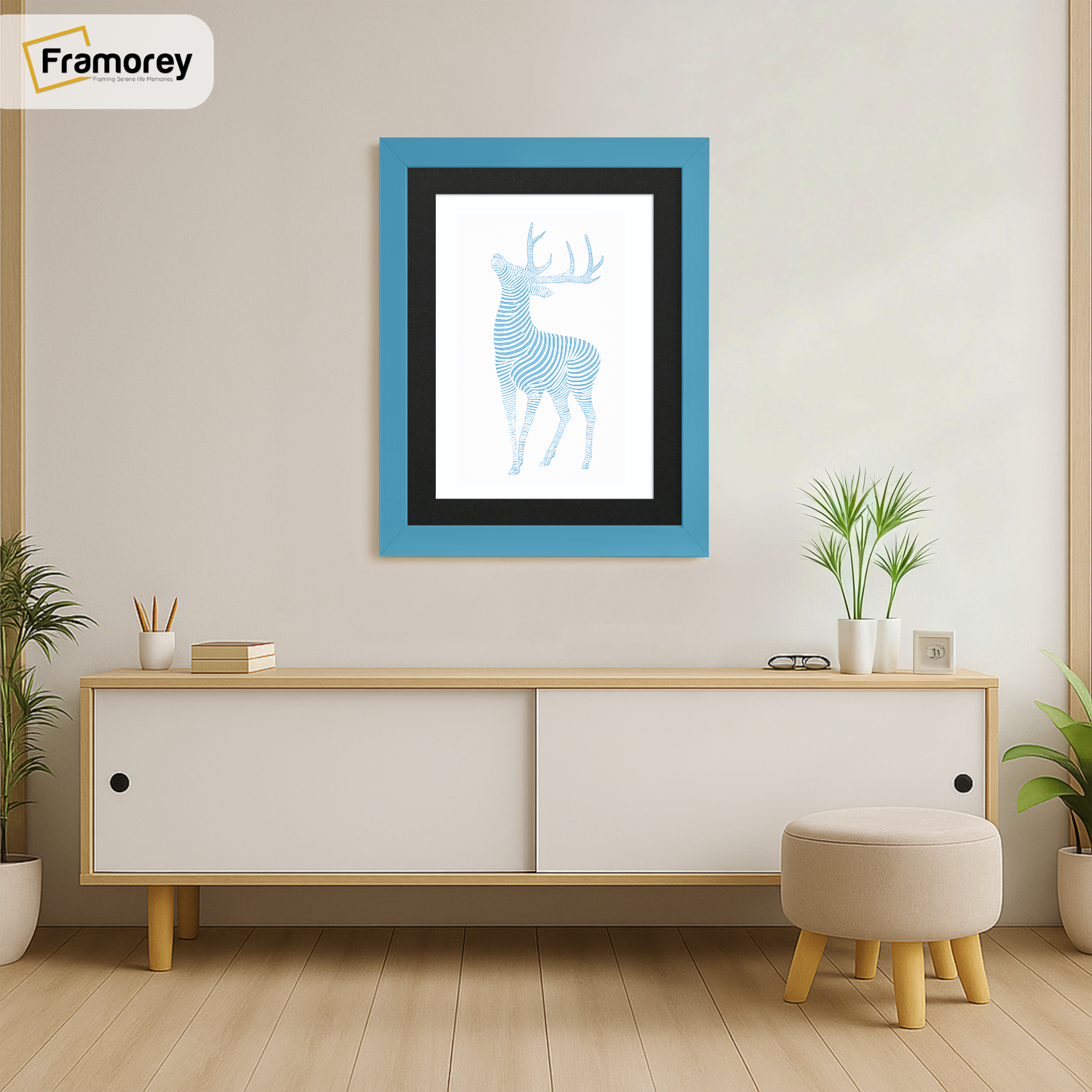 Blue Picture Frame with Black mount Wall Decor Frames