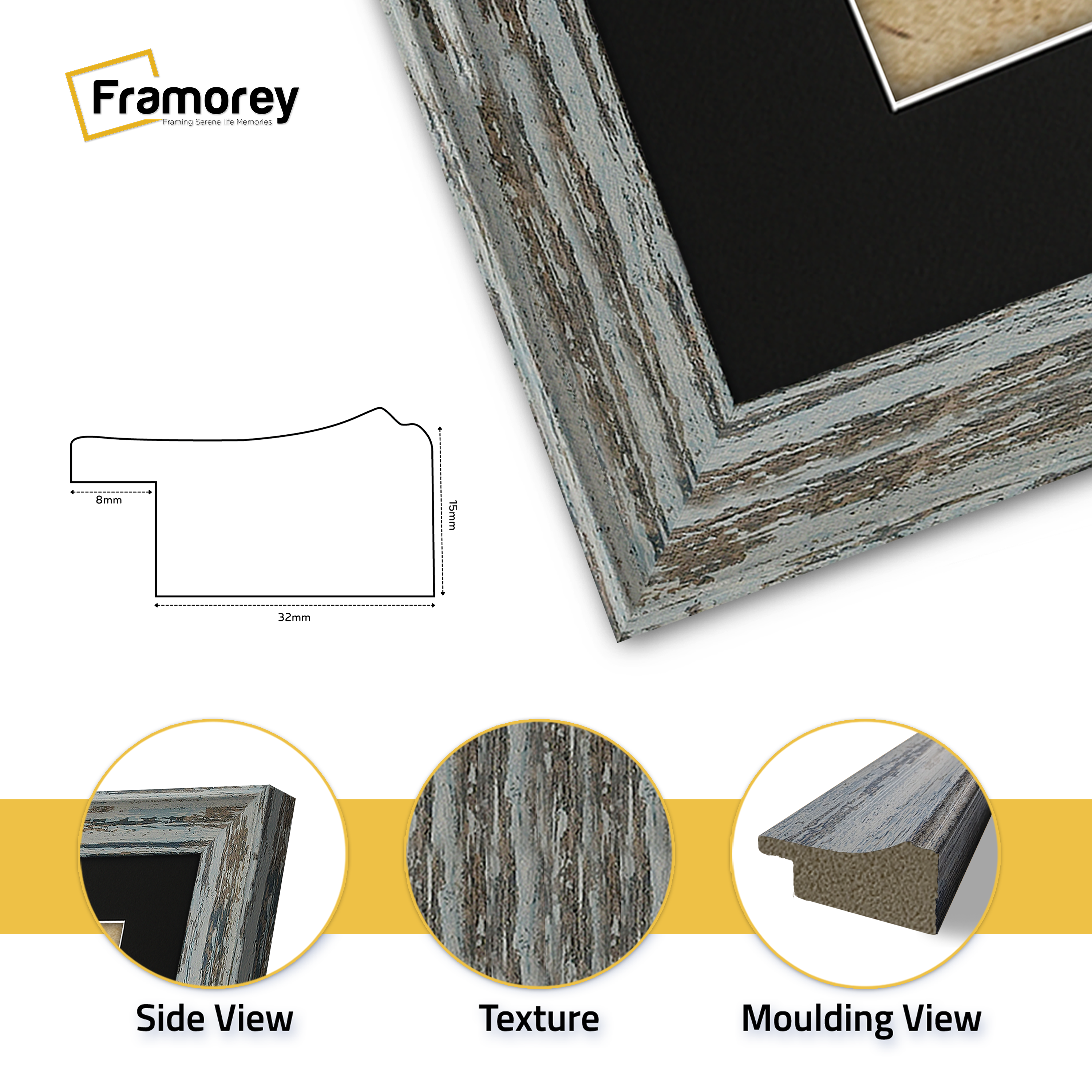 Vintage Distressed Blue Photo Frames Wall Art Frame With Black Mount