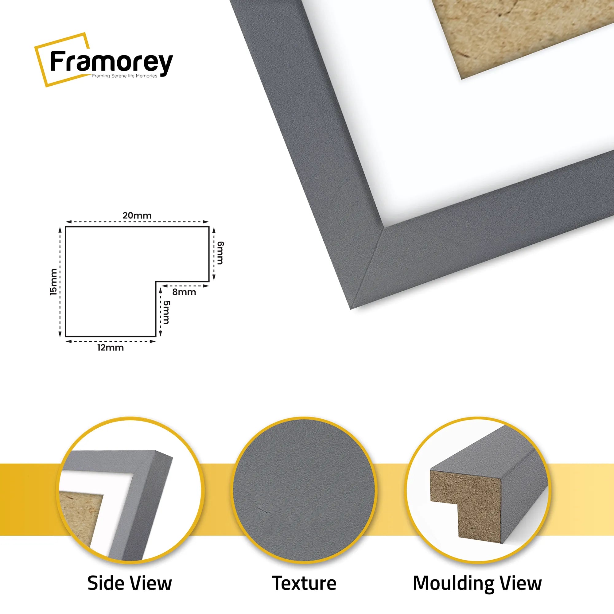 Thin Matt Panoramic Dark Grey Picture Frames With White Mount