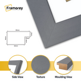 close view of dark grey picture frame featuring side view texture and molding view