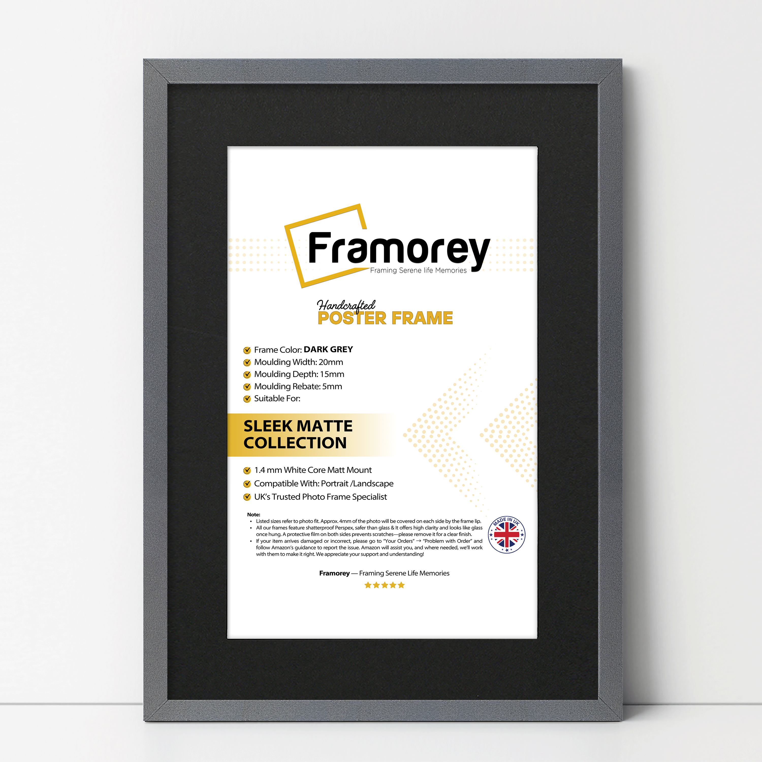 Thin Matt Dark Grey Picture Frames with Black Mount