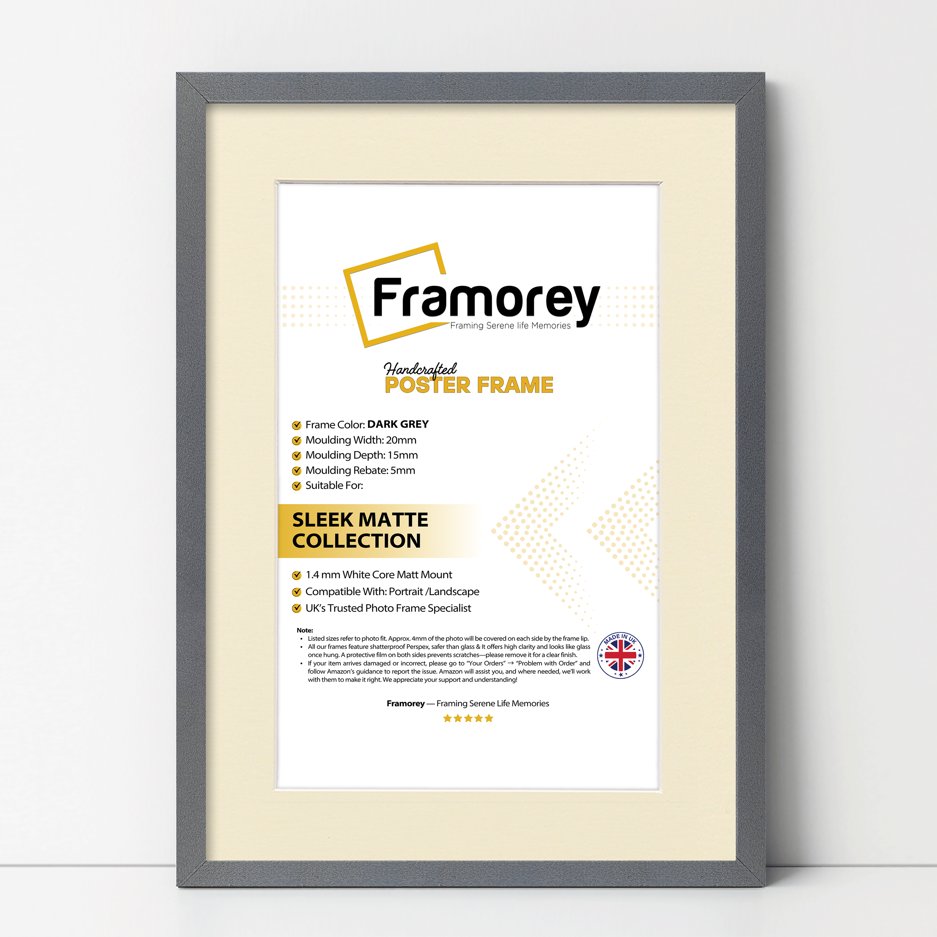 Thin Matt Dark Grey Picture Frames with Ivory Mount