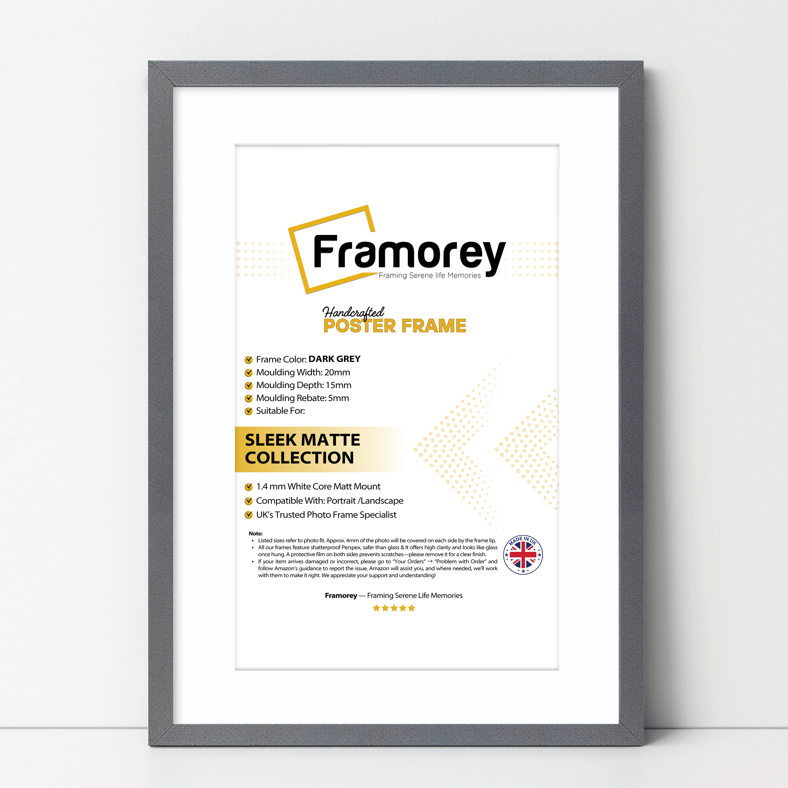 Thin Matt Dark Grey Picture Frames with White Mount