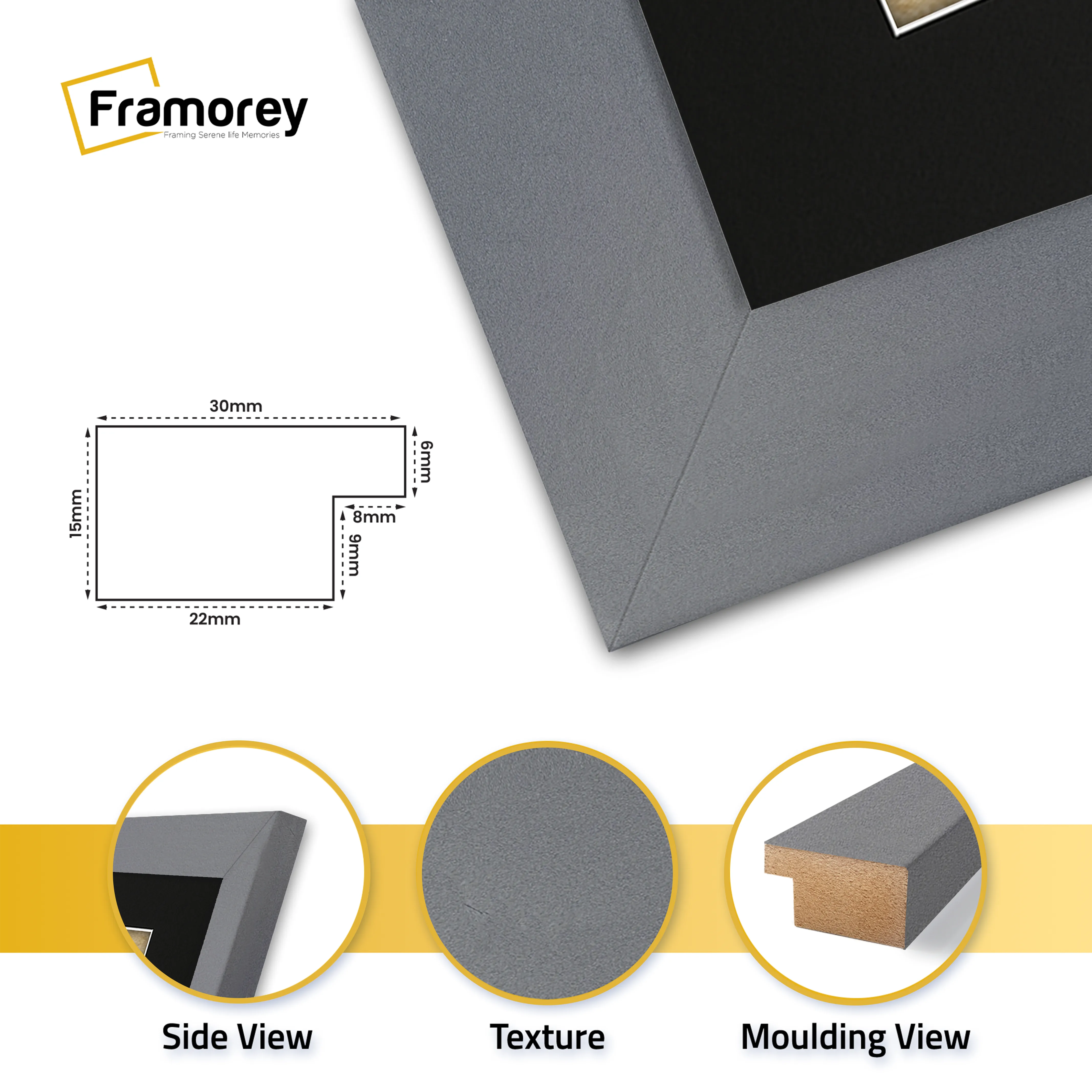 Panoramic Dark Grey Picture Frame With Black Mount Wall Decor Frame