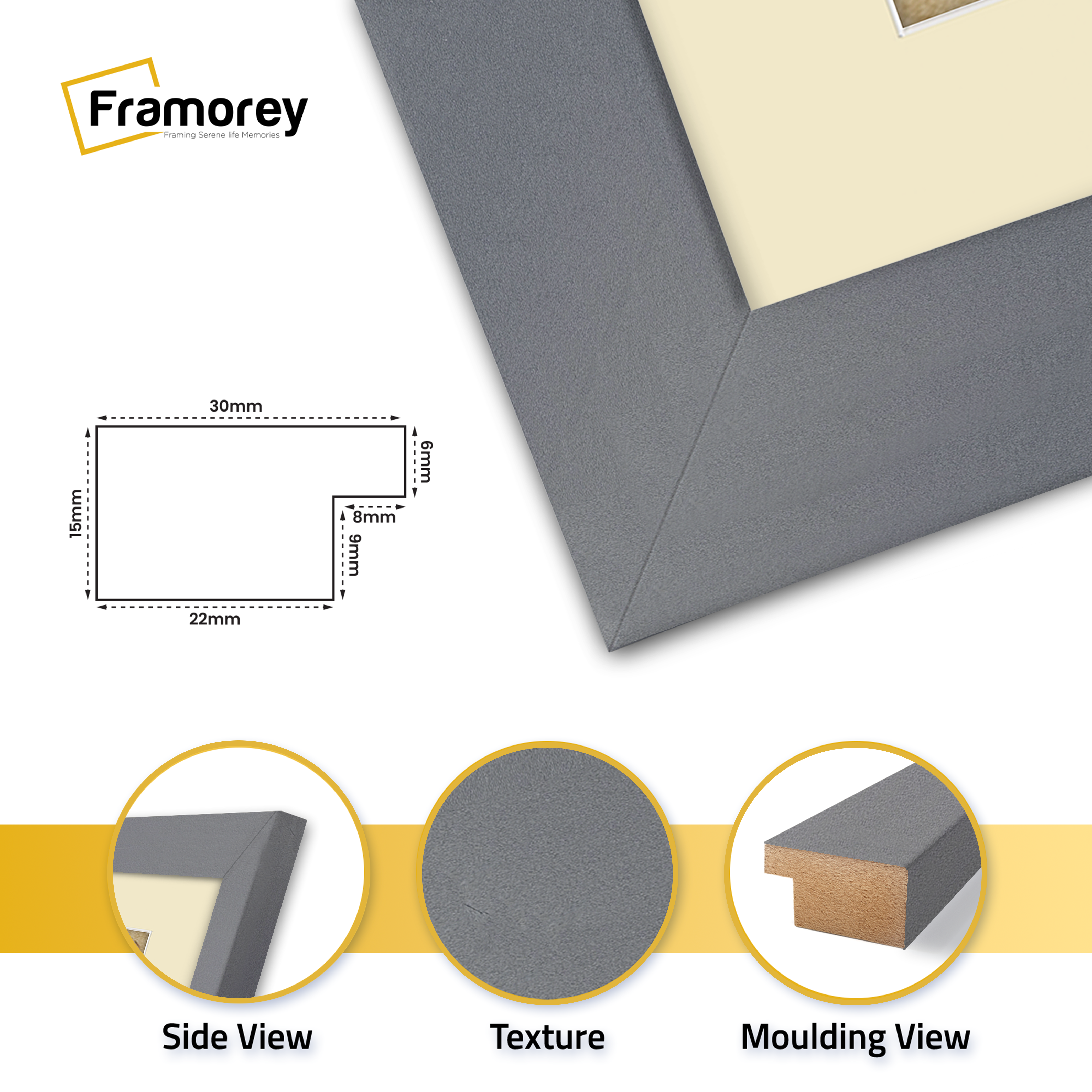 Dark Grey Picture Frame With Ivory Mount