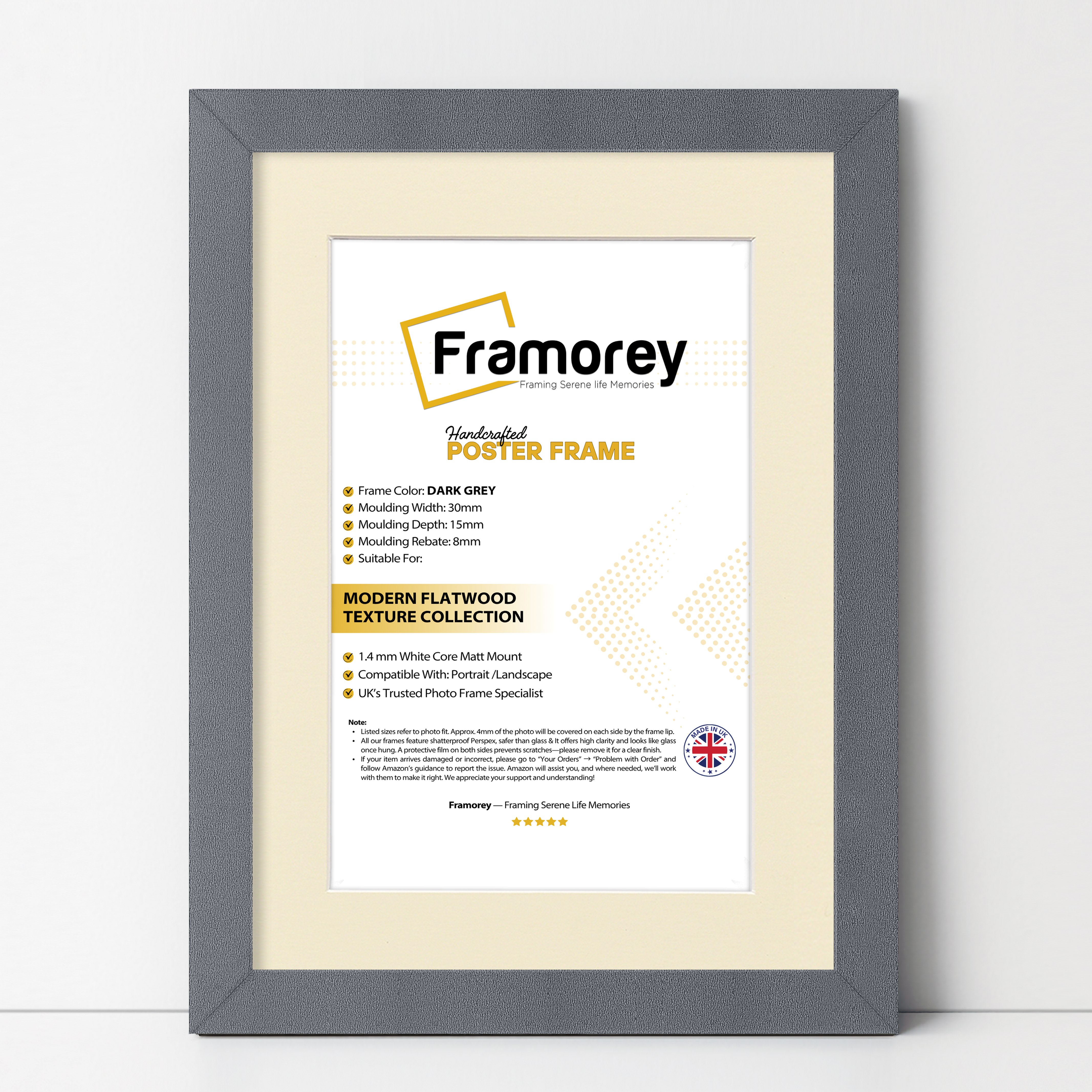 Dark Grey Picture Frame With Ivory Mount