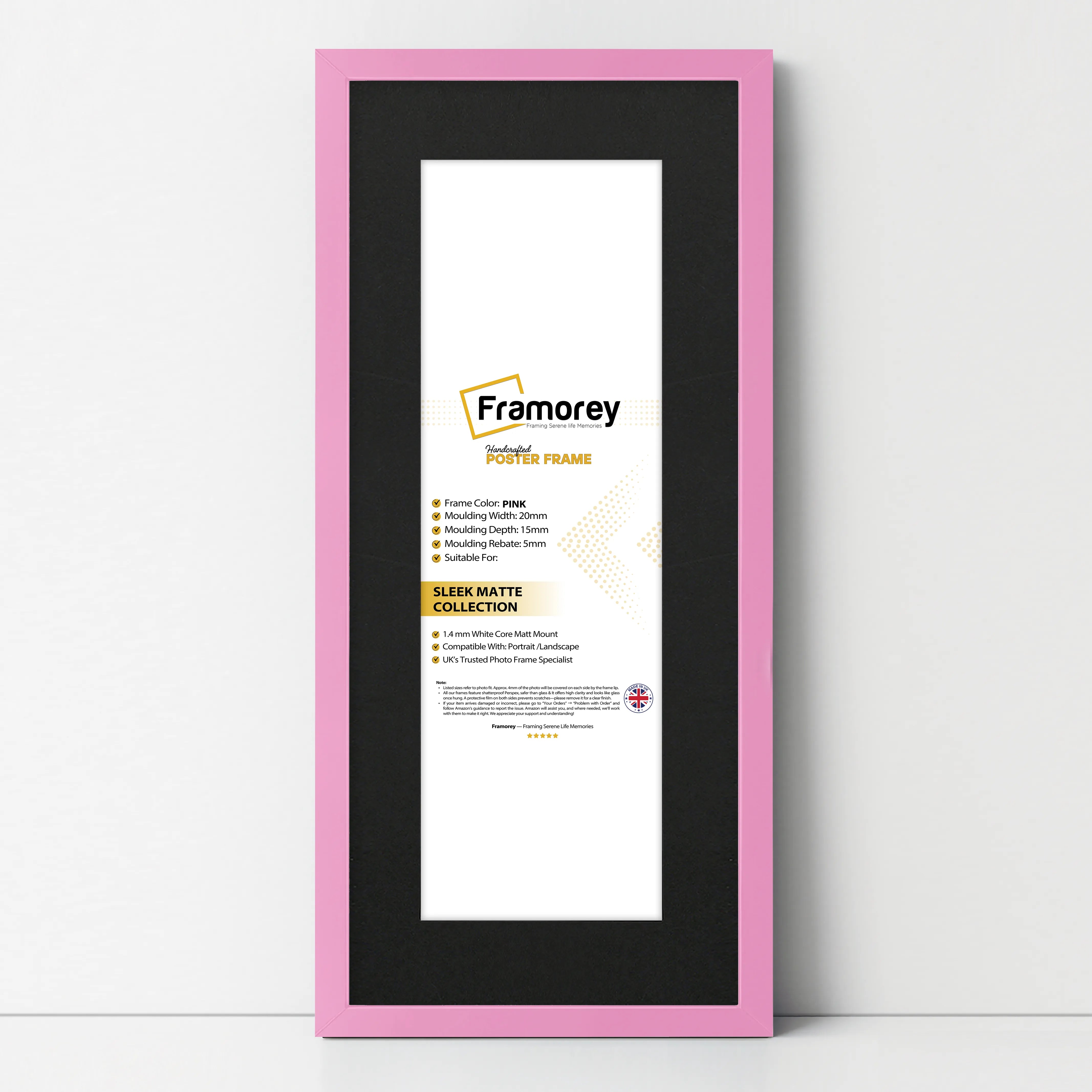 Thin Matt Panoramic Pink Picture Frames With Black Mount