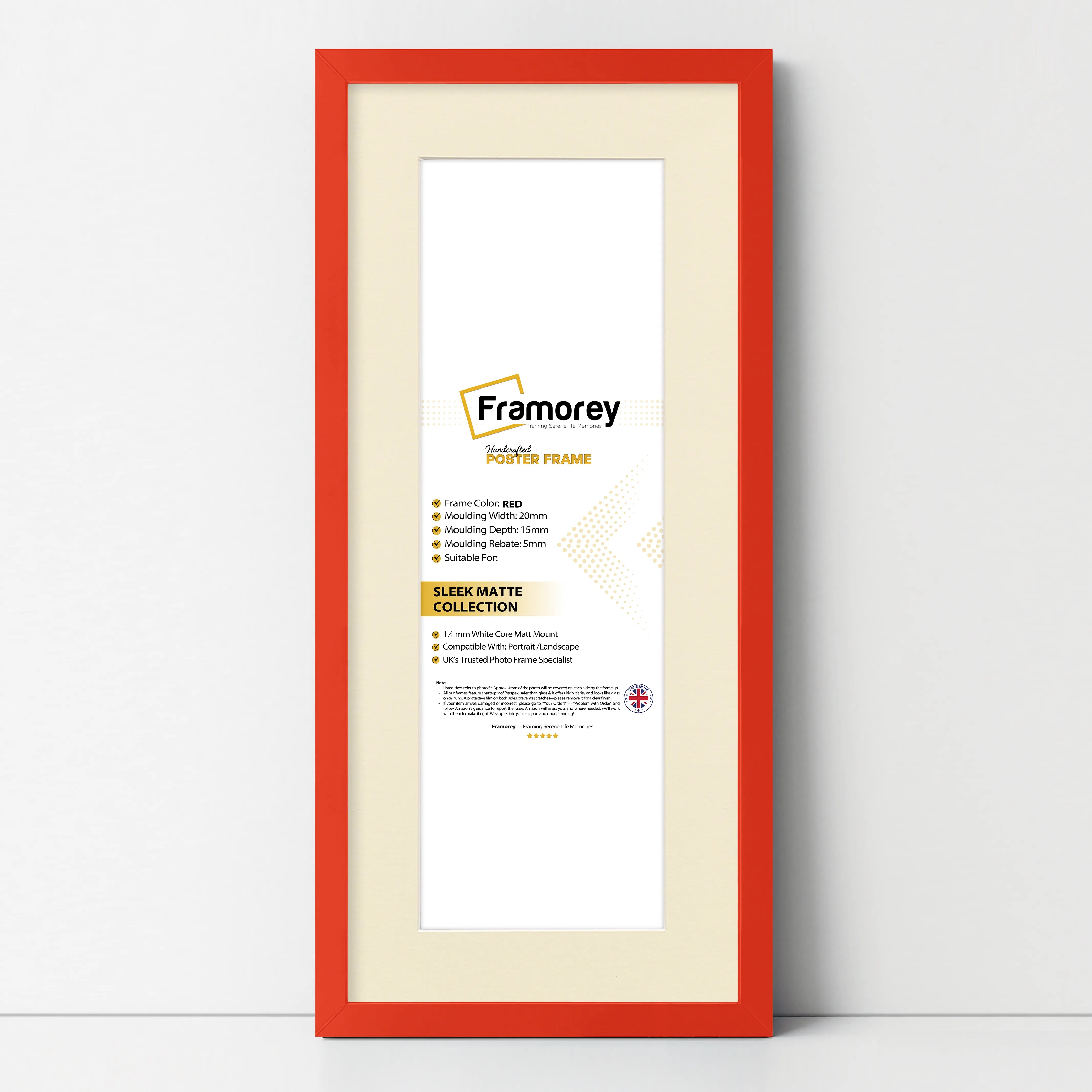 Thin Matt Panoramic Red Picture Frames With Ivory Mount