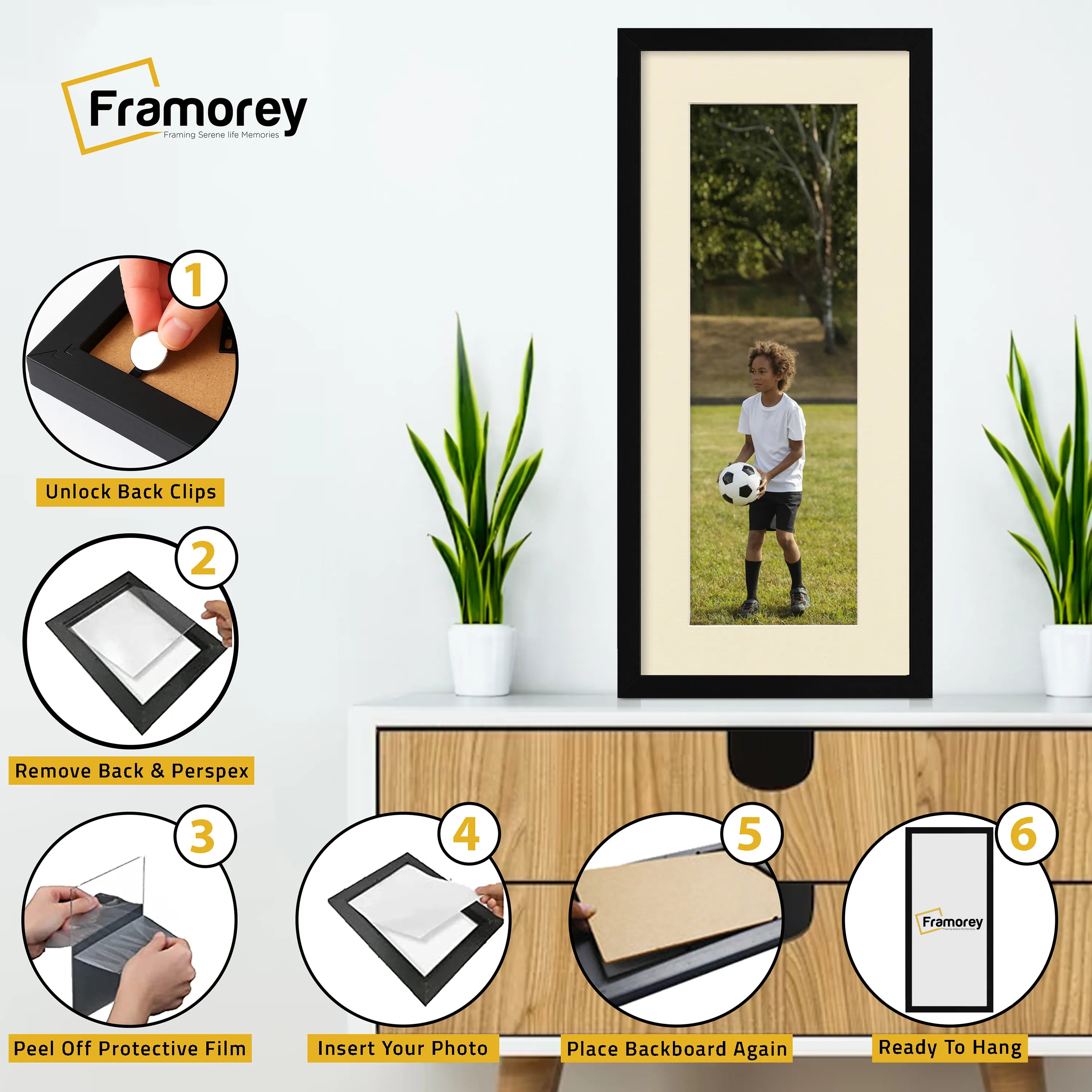 Thin Matt Panoramic Black Pictures Frames With Ivory Mount