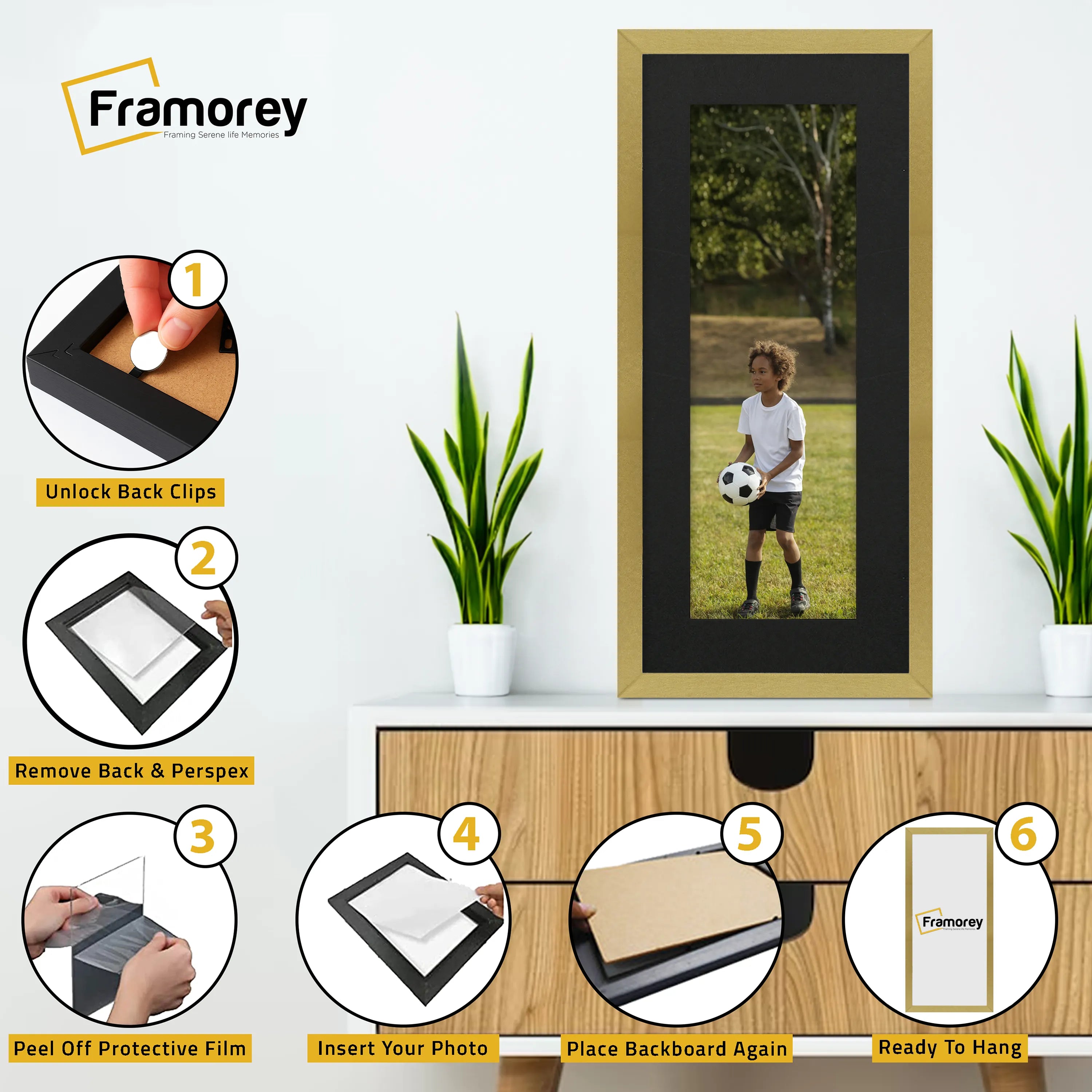 Thin Matt Panoramic Gold Picture Frames With Black Mount