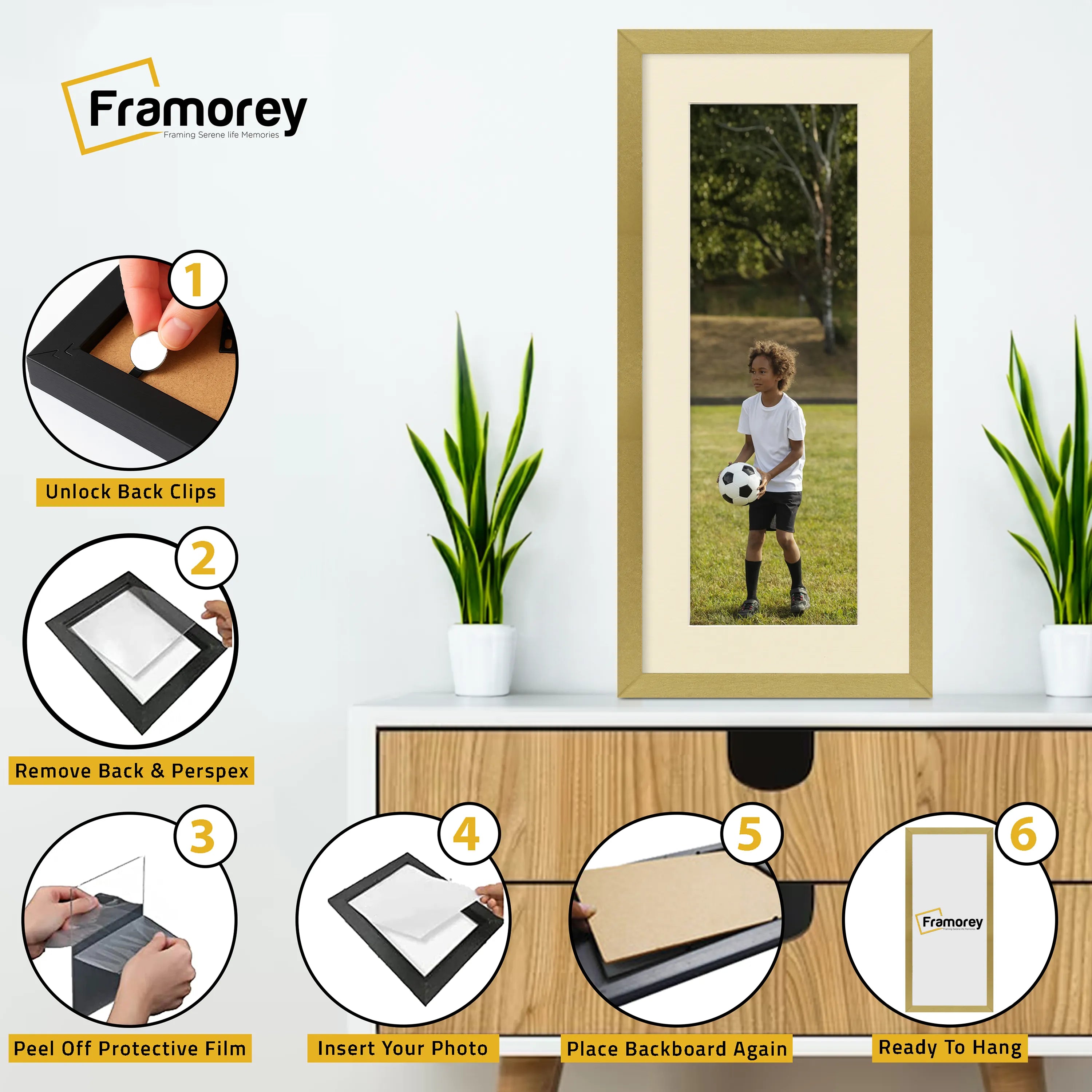 Thin Matt Panoramic Gold Pictures Frames With Ivory Mount