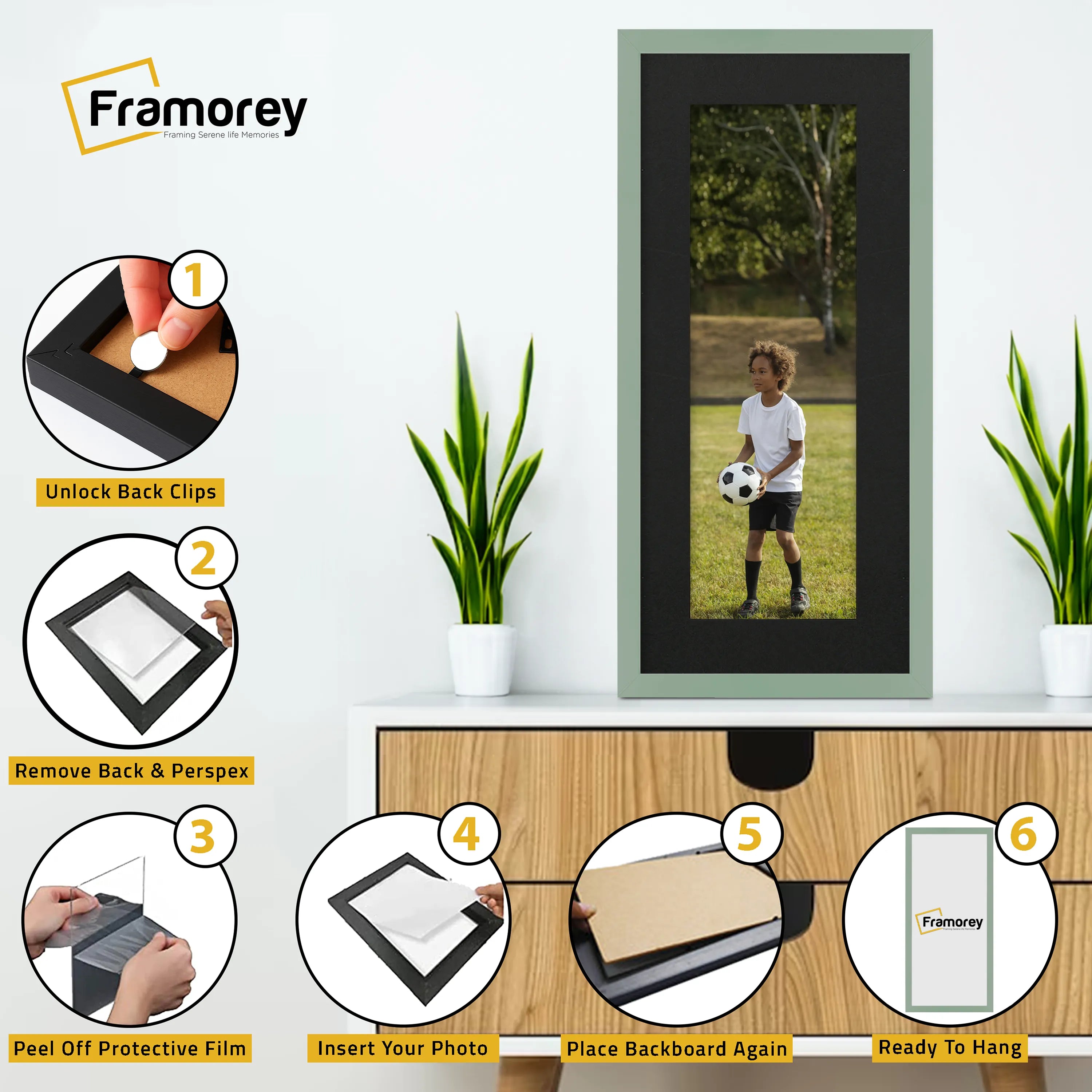 Thin Matt Panoramic Green Picture Frames With Black Mount