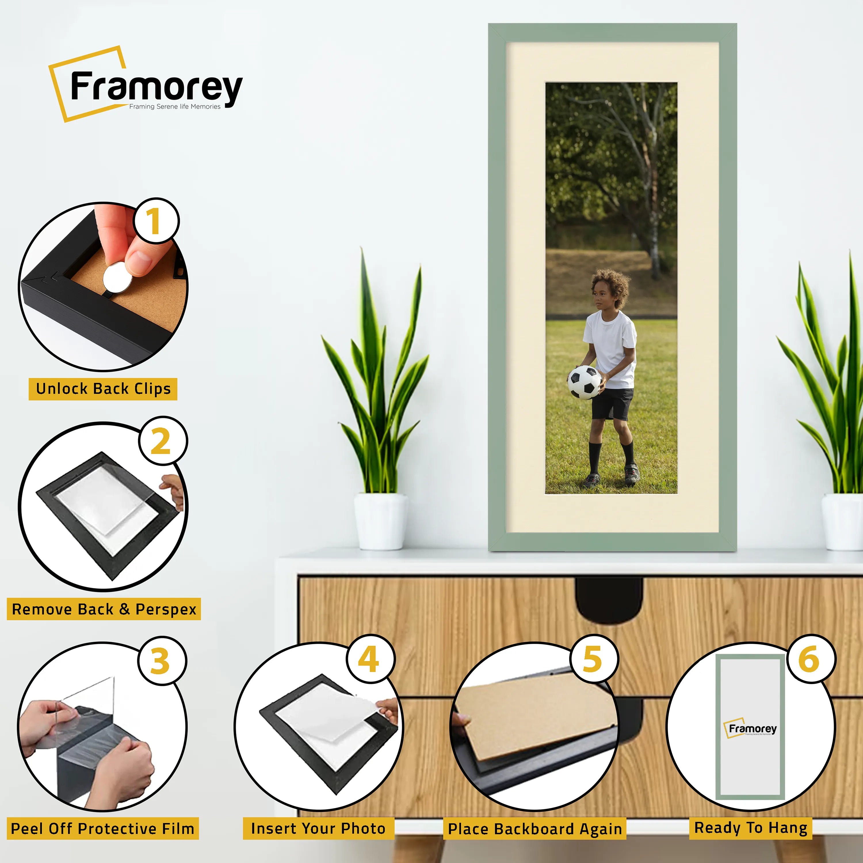 Thin Matt Panoramic Green Picture Frames With Ivory Mount