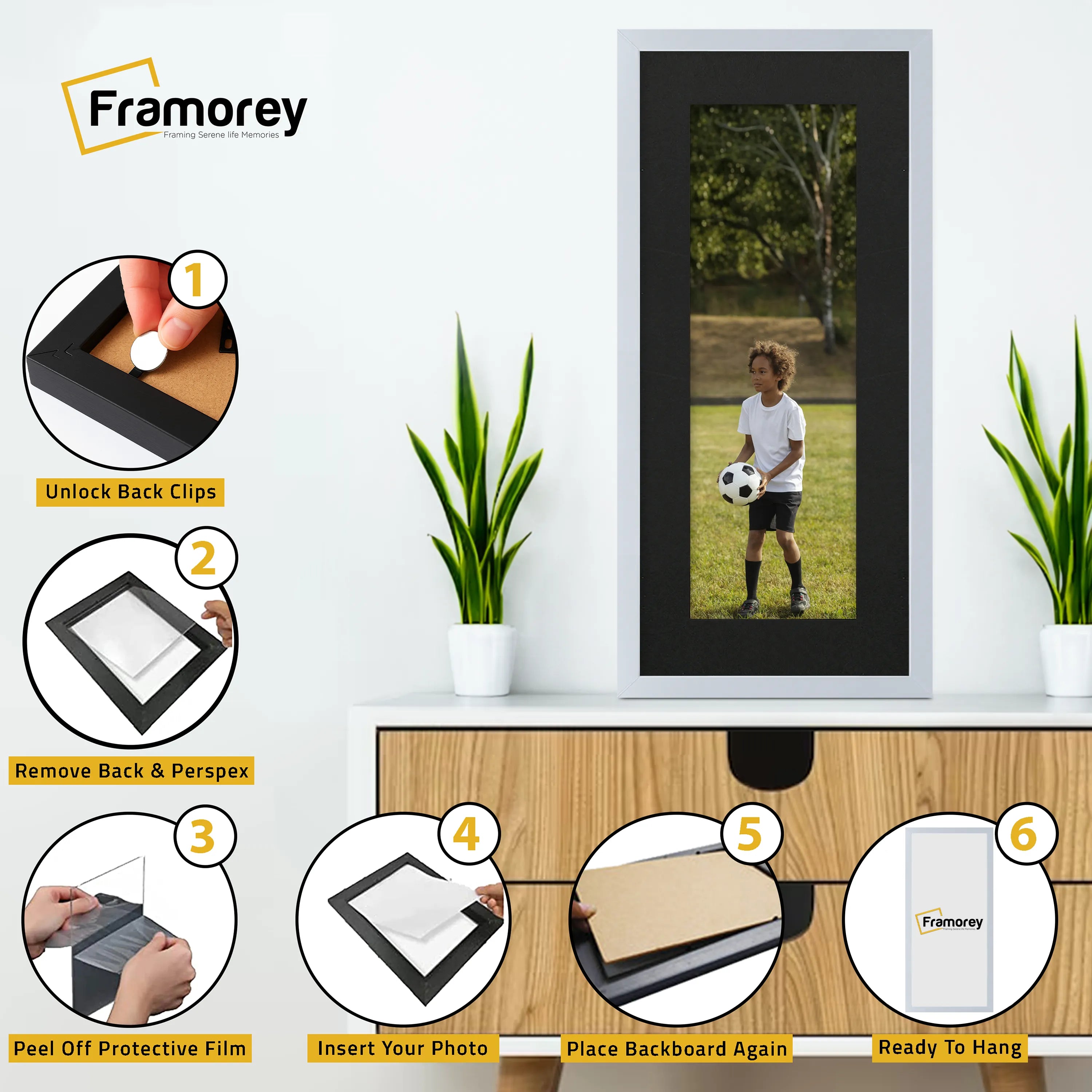 Thin Matt Panoramic Light Grey Pictures Frames With Black Mount