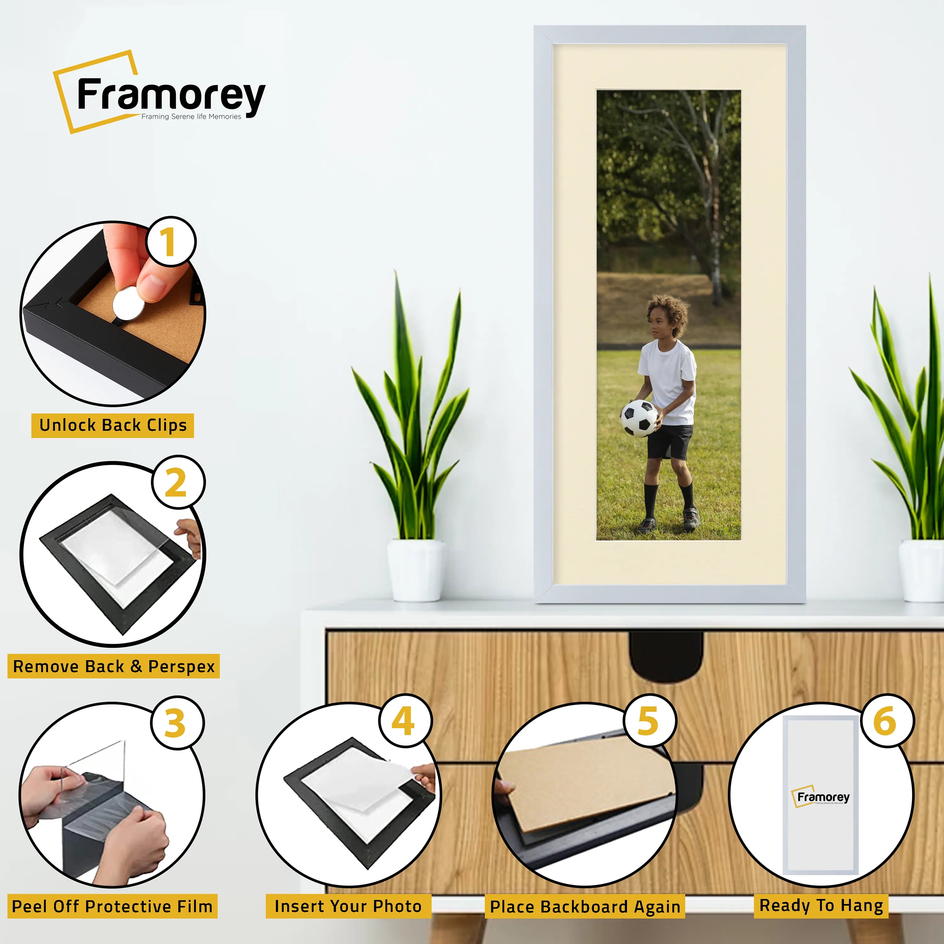 Thin Matt Panoramic Light Grey Pictures Frames With Ivory Mount
