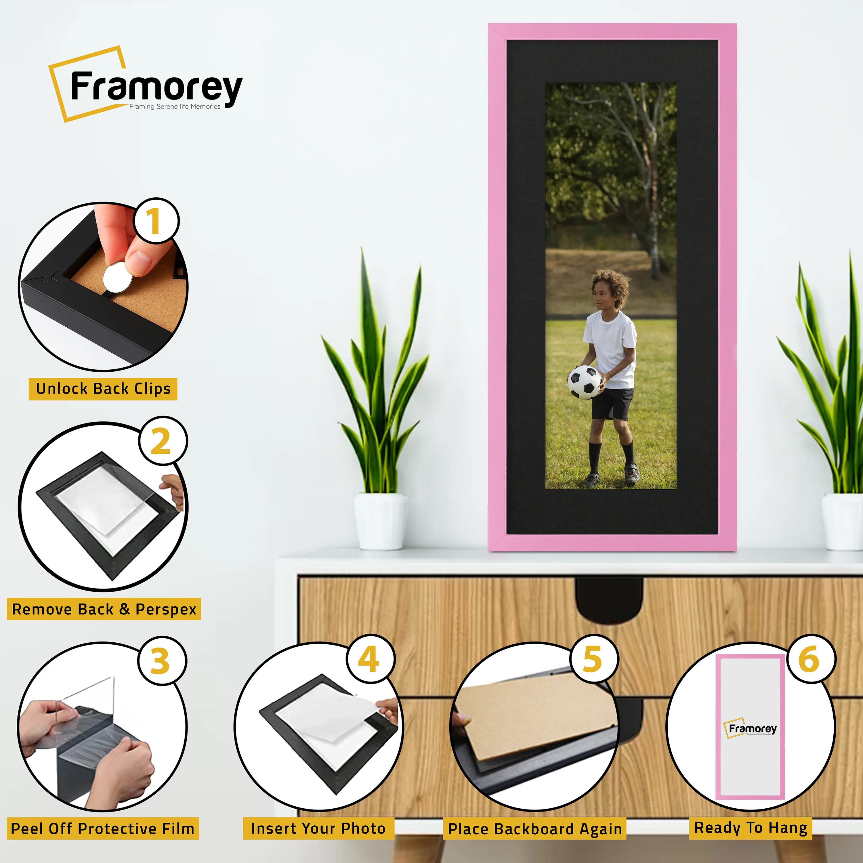 Thin Matt Panoramic Pink Picture Frames With Black Mount