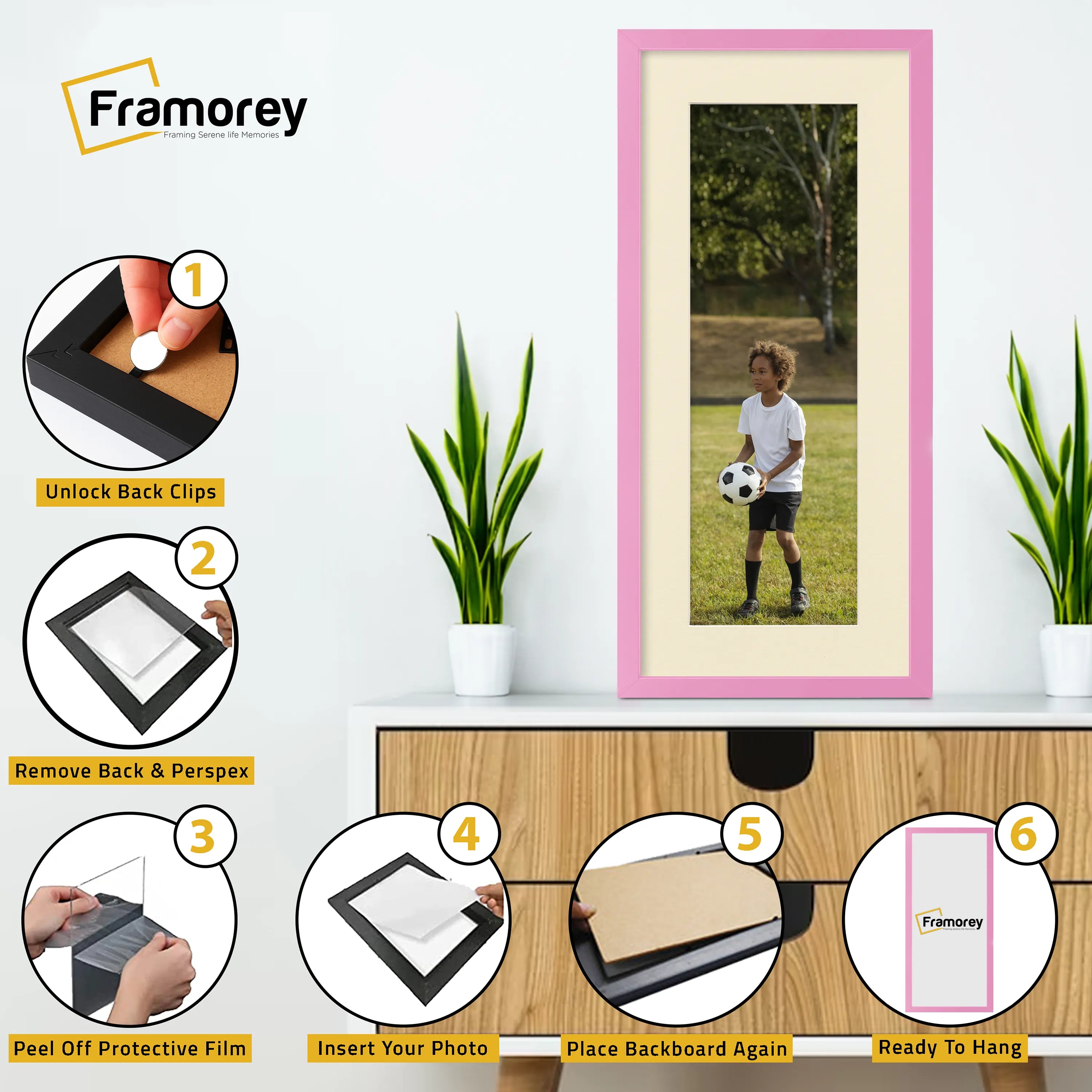 Thin Matt Panoramic Pink Picture Frames With Ivory Mount