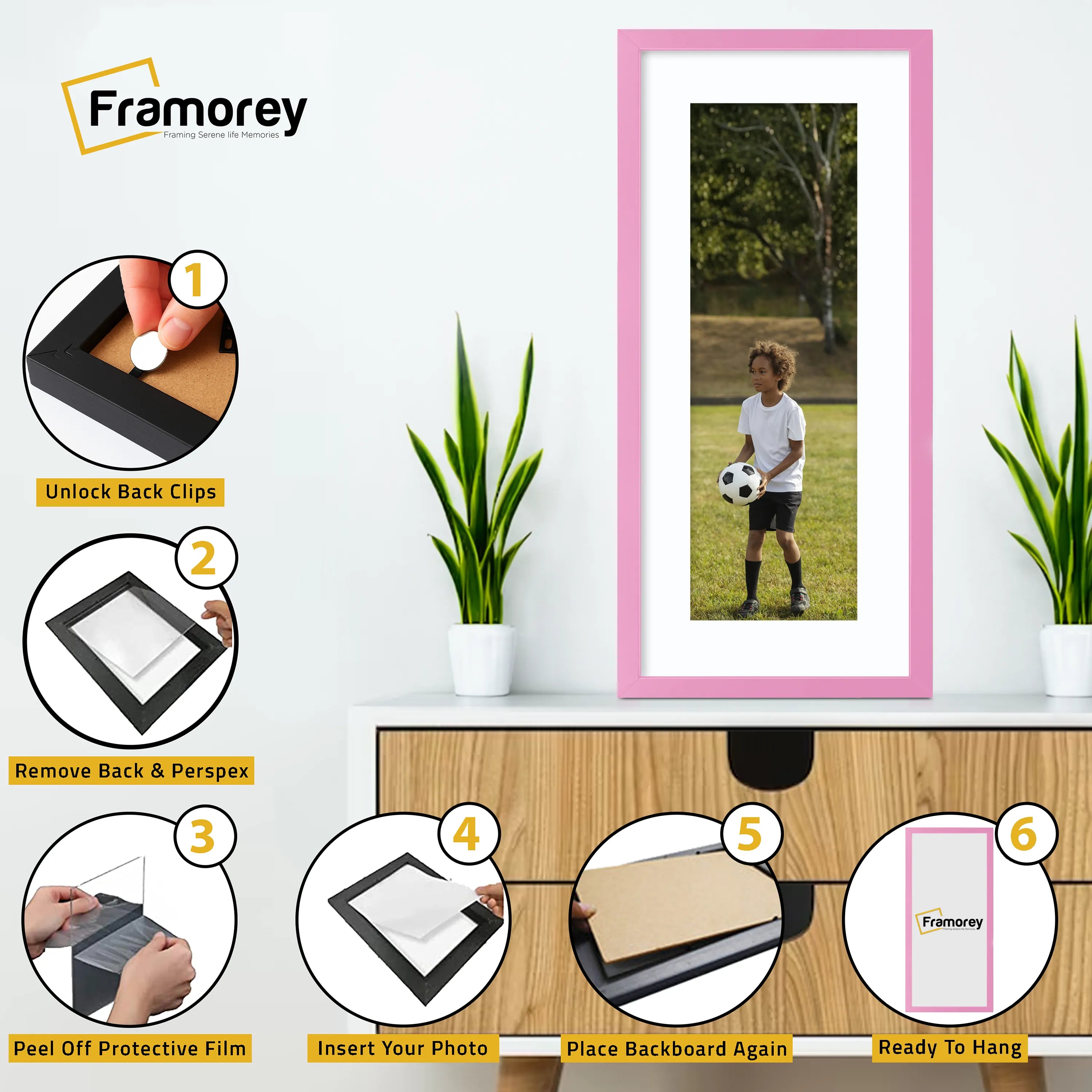 Thin Matt Panoramic Pink Picture Frames With White Mount