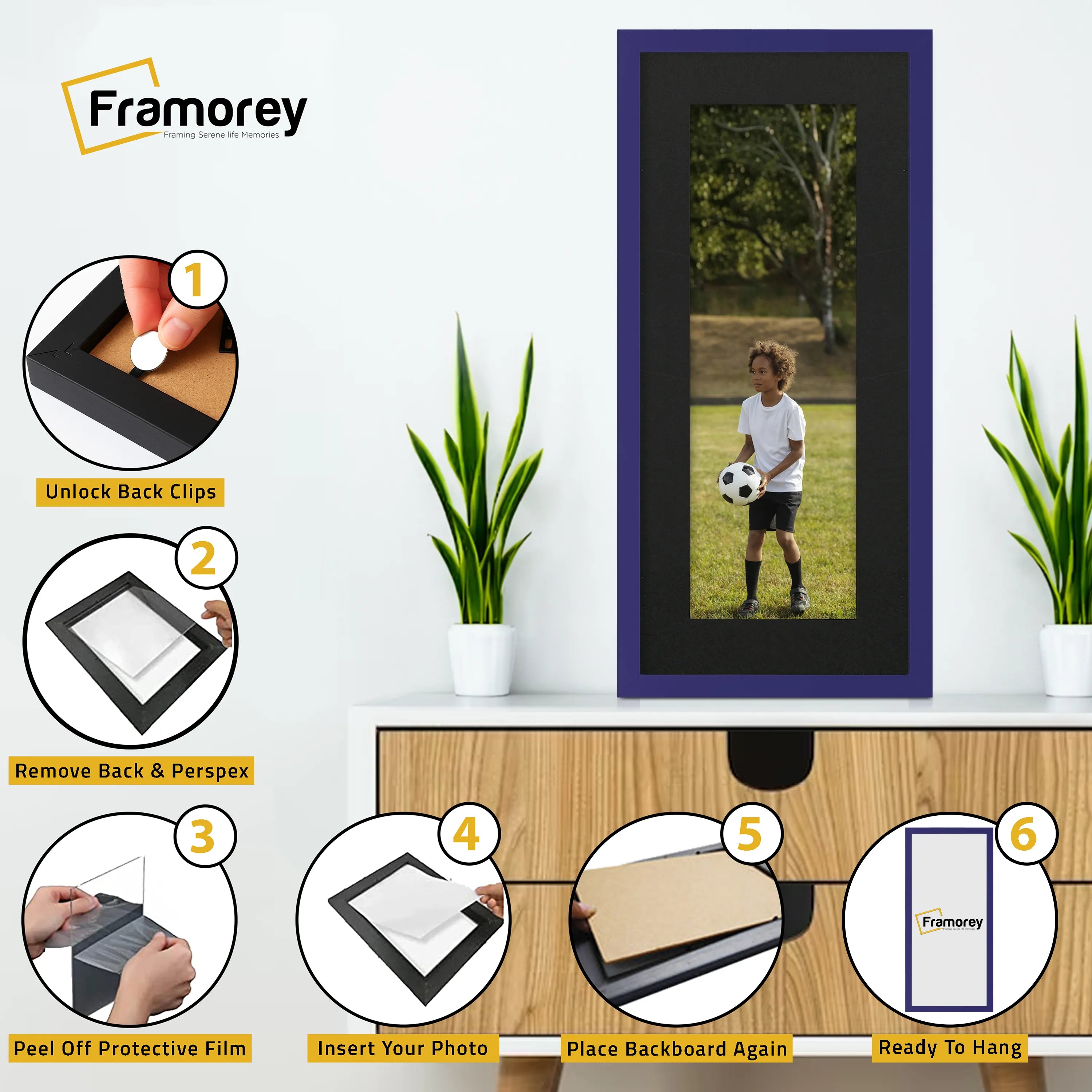 Thin Matt Panoramic Purple Picture Frames With Black Mount
