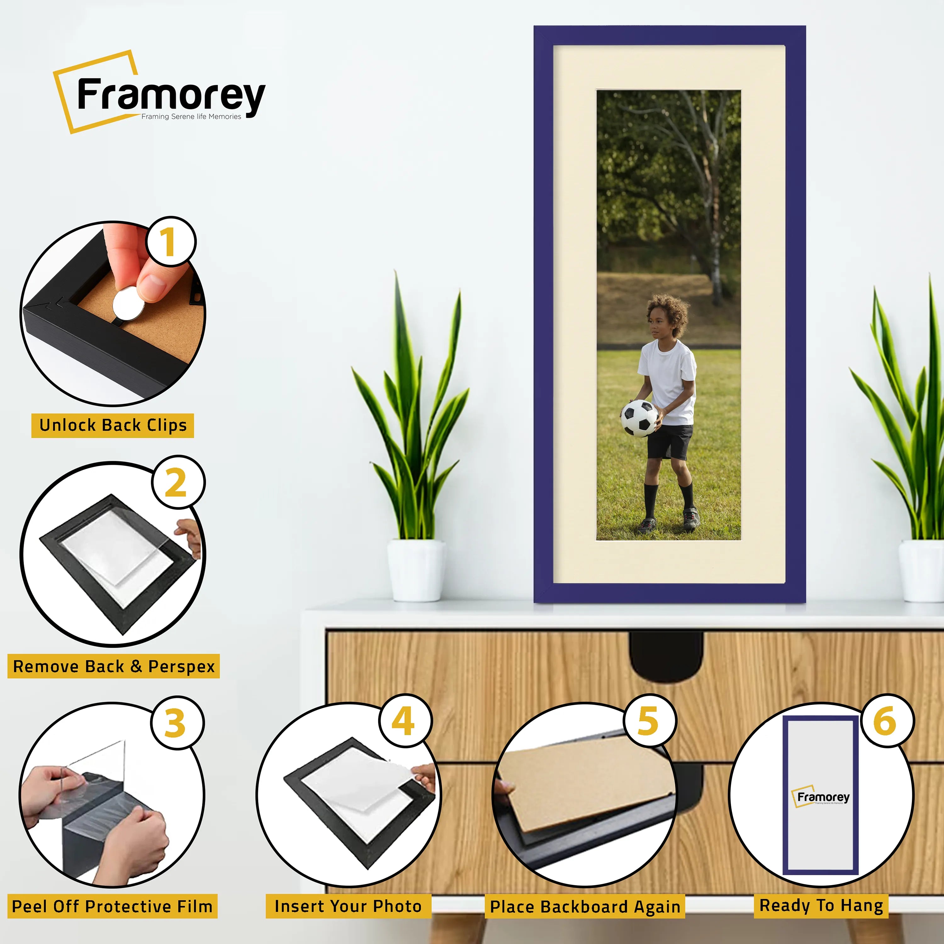 Thin Matt Panoramic Purple Picture Frames With Ivory Mount