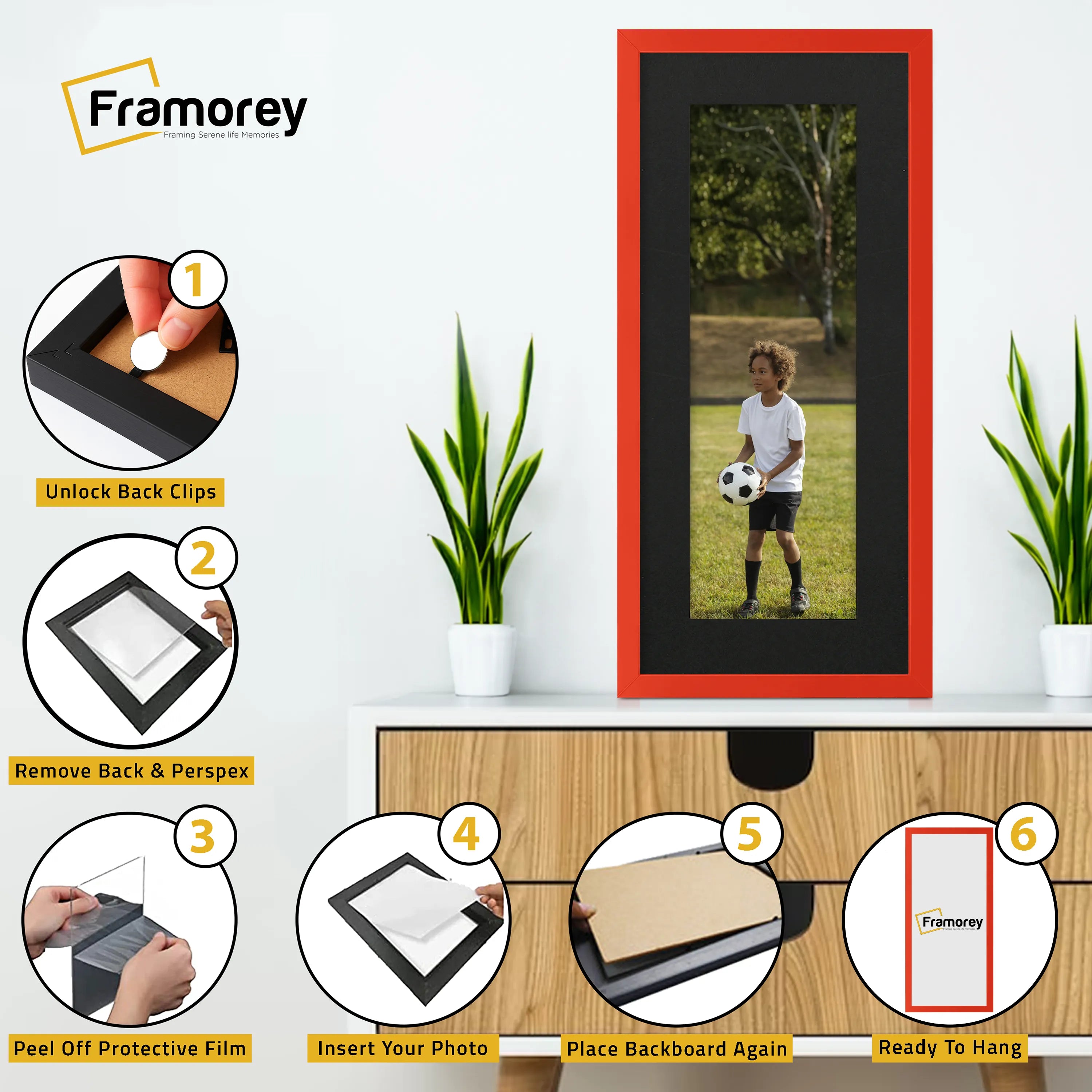 Thin Matt Panoramic Red Picture Frames With Black Mount