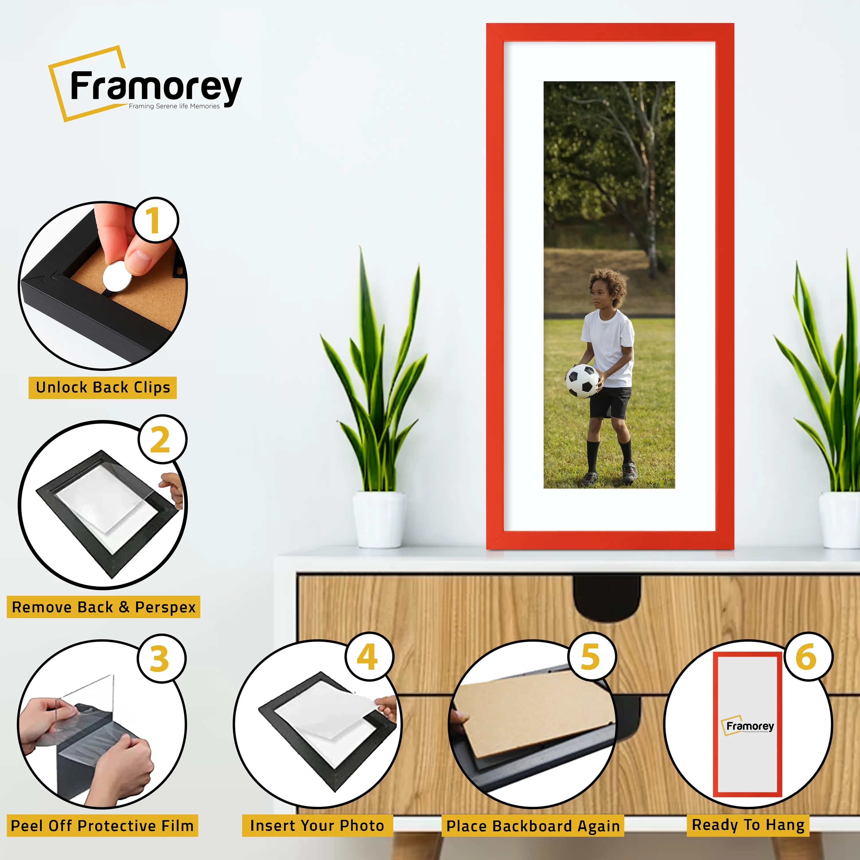 Thin Matt Panoramic Red Picture Frames With White Mount