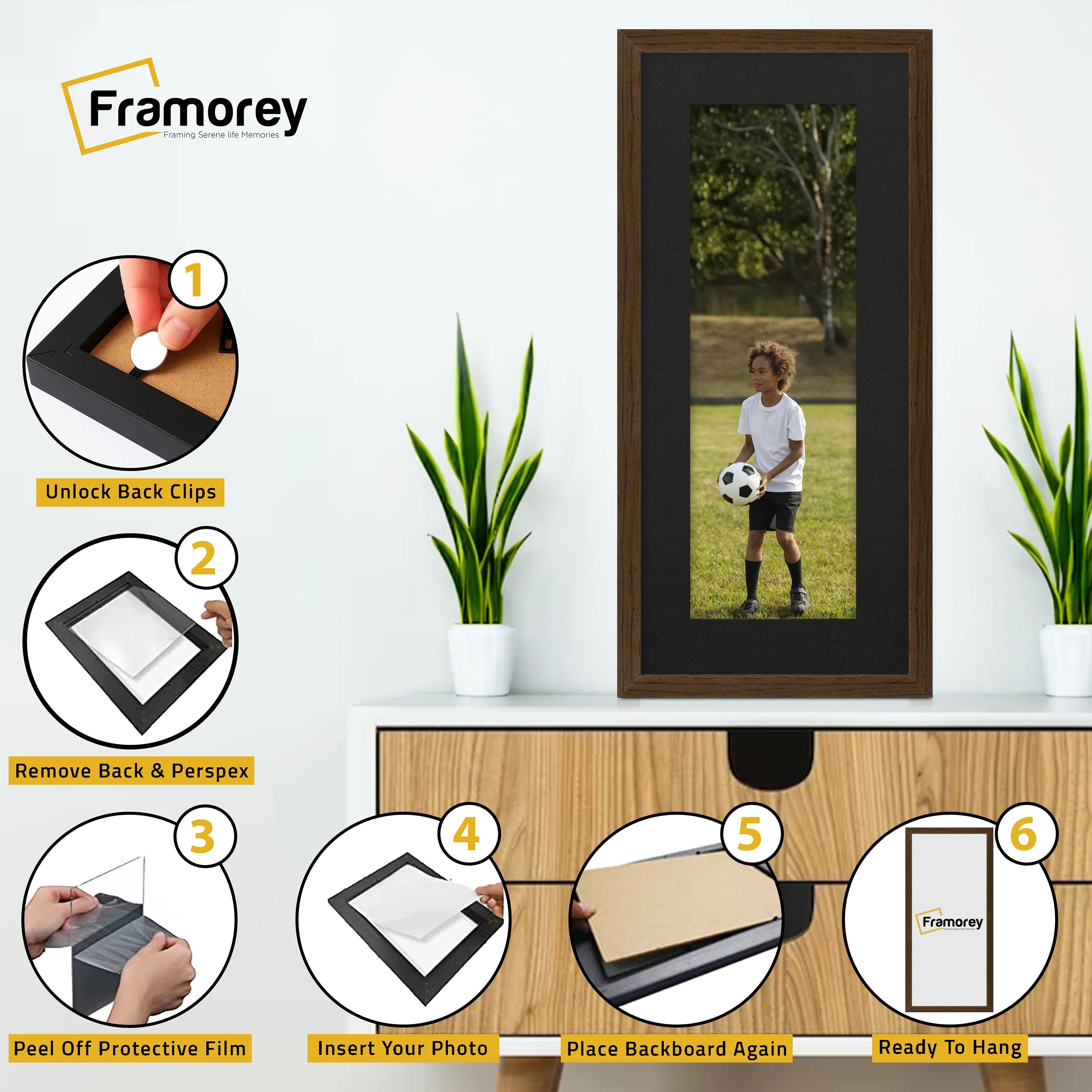 Thin Matt Panoramic Walnut Picture Frames With Black Mount