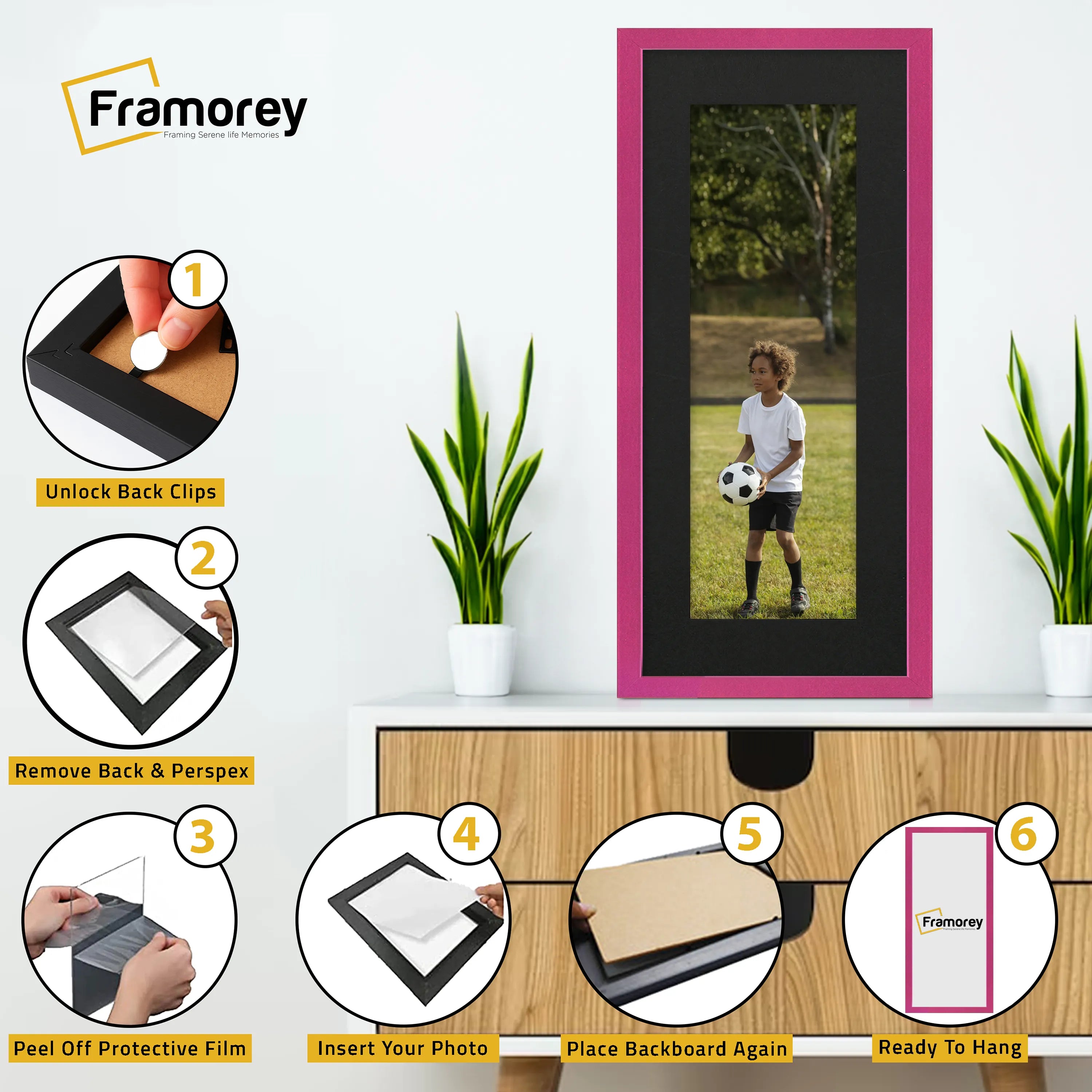 Thin Matt Panoramic Pink Picture Frames With Black Mount