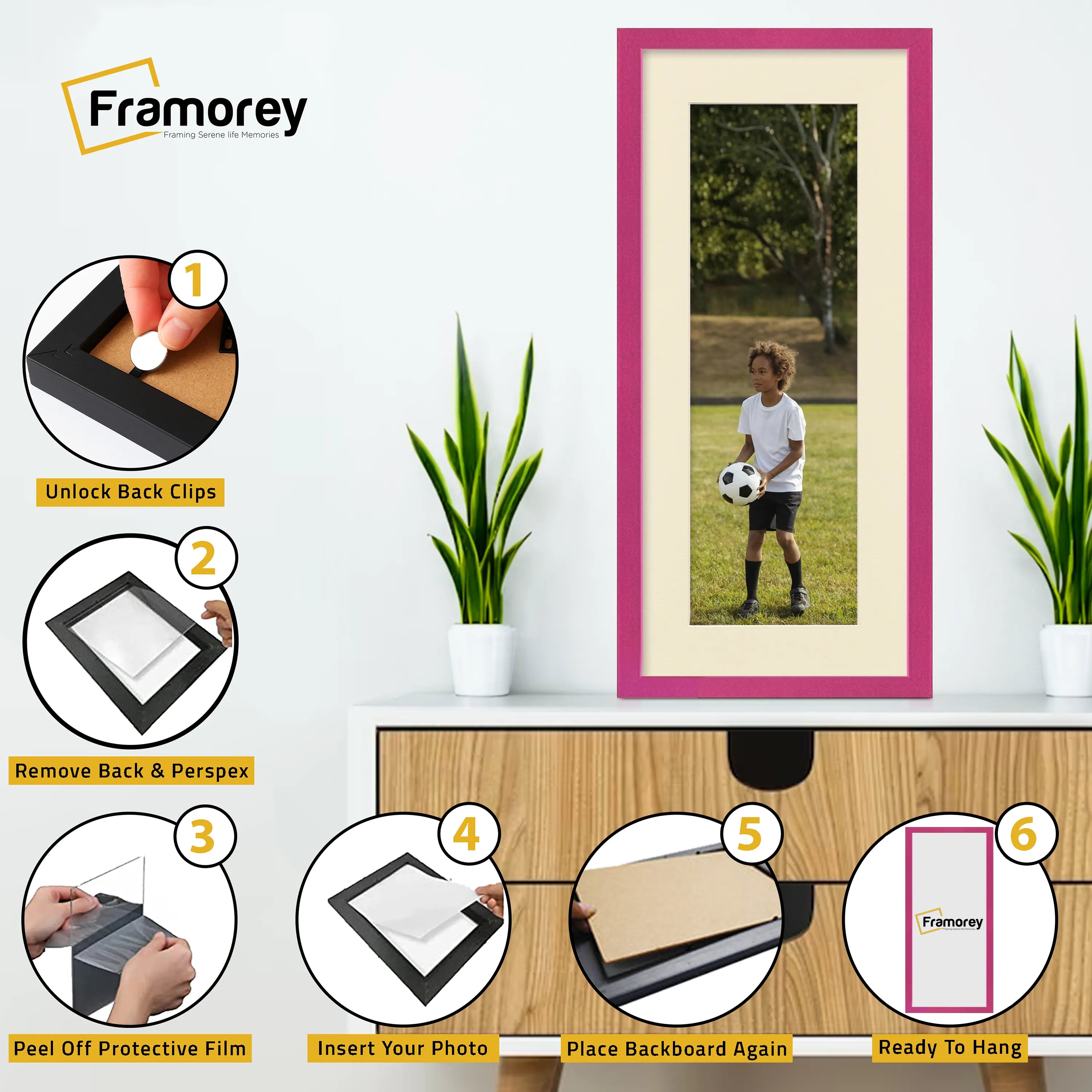 Thin Matt Panoramic Pink Picture Frames With Ivory Mount