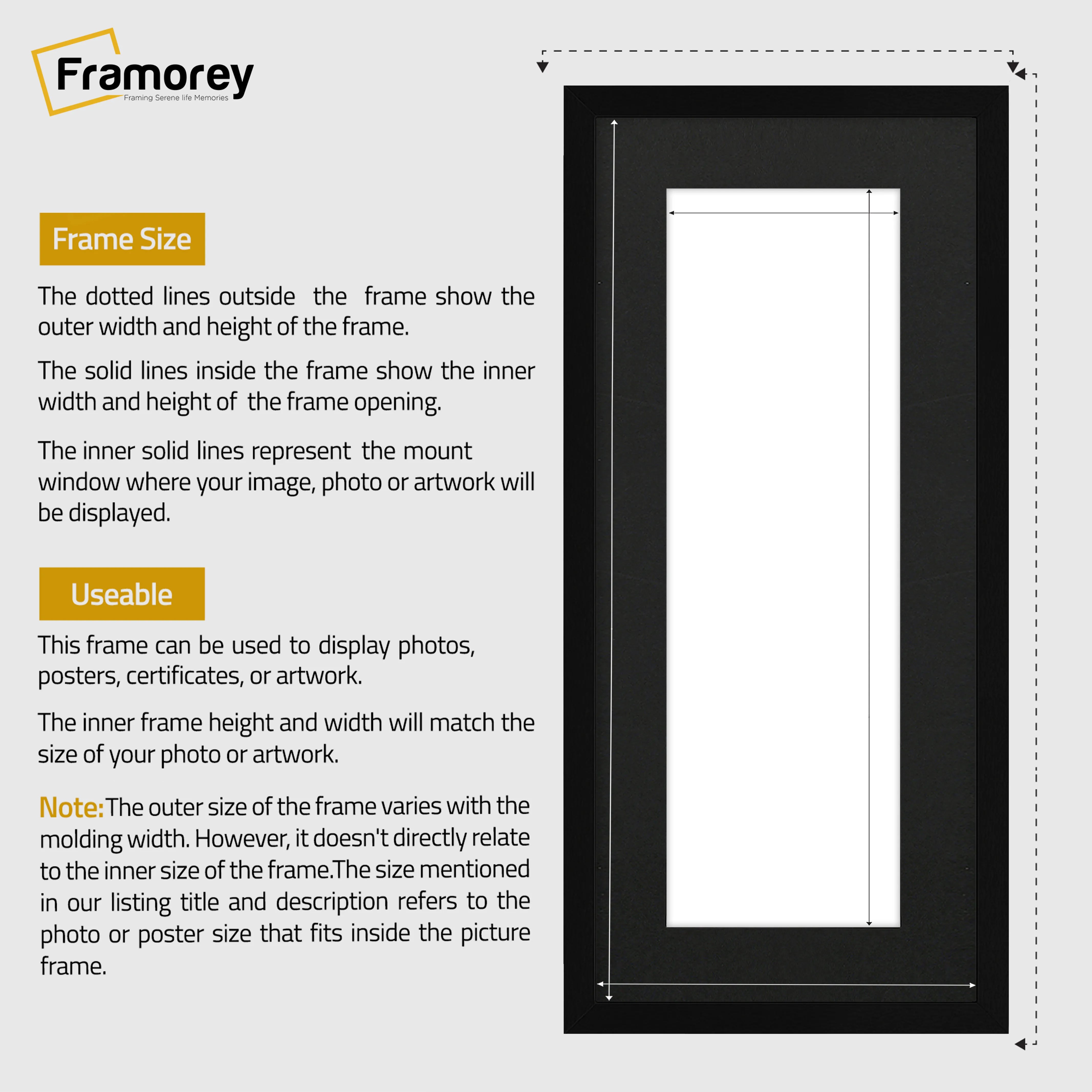 Thin Matt Panoramic Black Pictures Frames With Black Mount