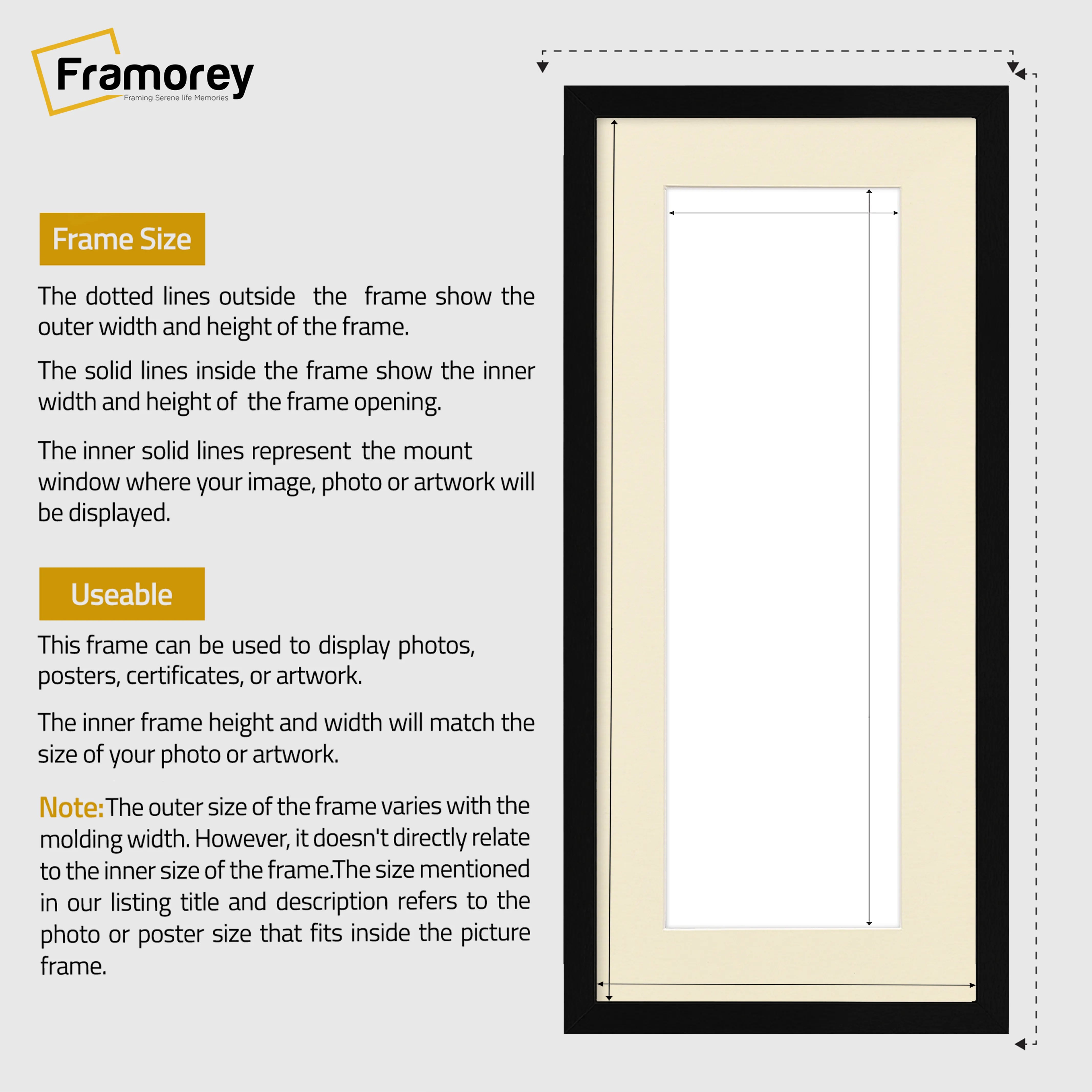 Thin Matt Panoramic Black Pictures Frames With Ivory Mount